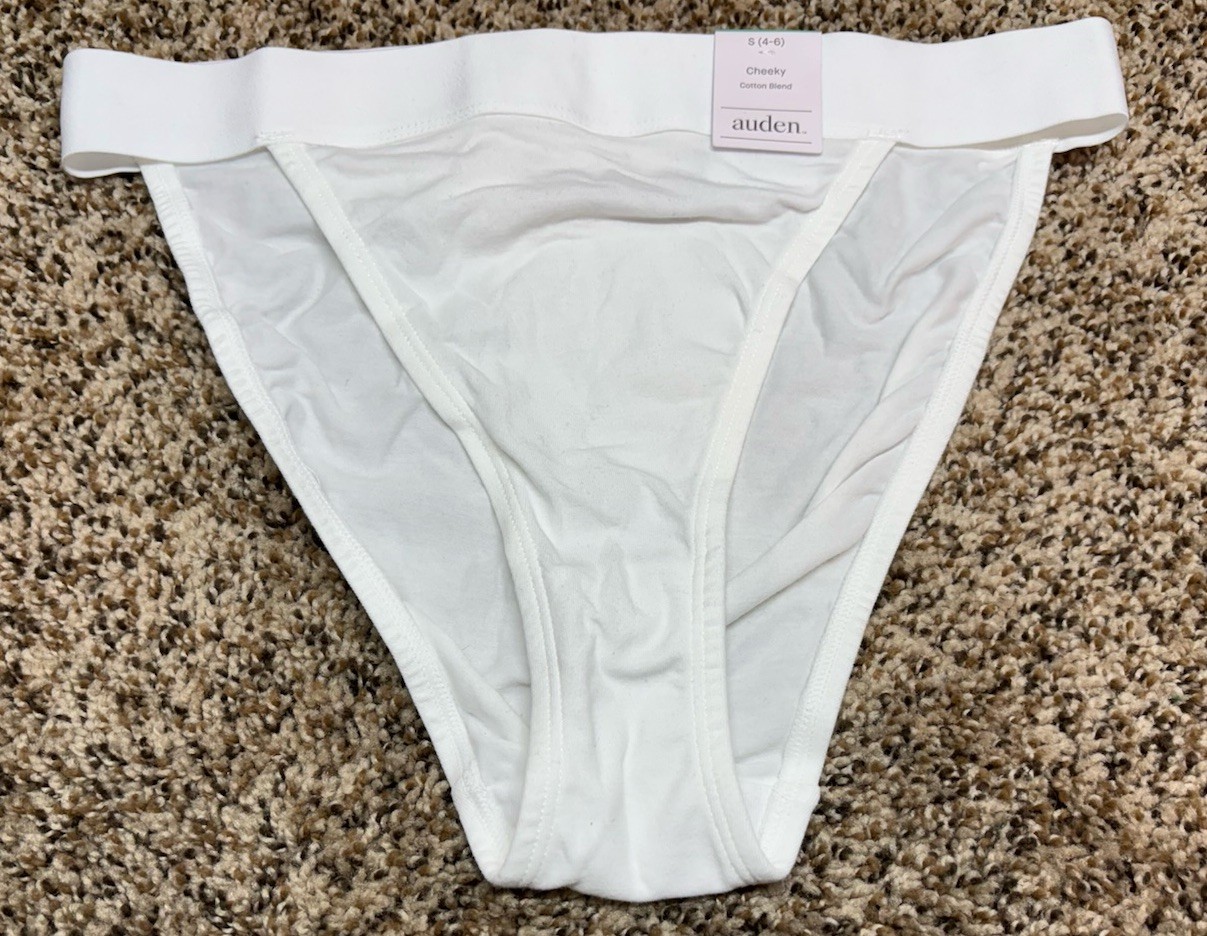 Auden White Cotton Blend Cheeky Panty. Size: S (4-6).