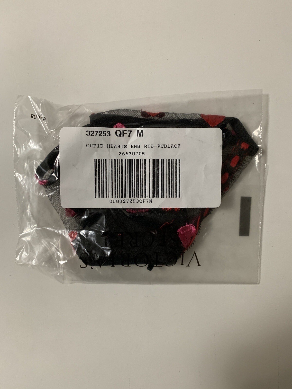 NEW Victria’s Secret Dream Angels Heart Embroidery Thong Panty Black Red Heart M