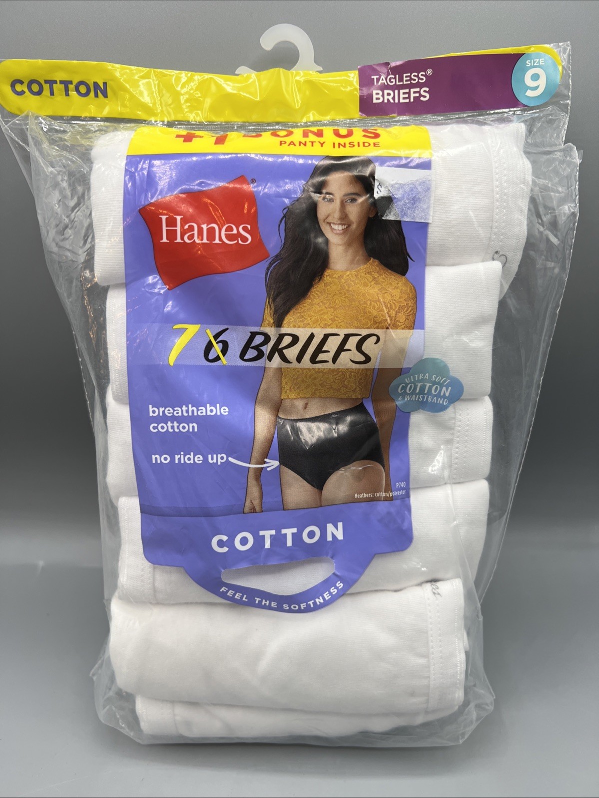 Hanes Women’s No Ride Up Cotton Brief 7-Pack White Size 9 Tagless Panties
