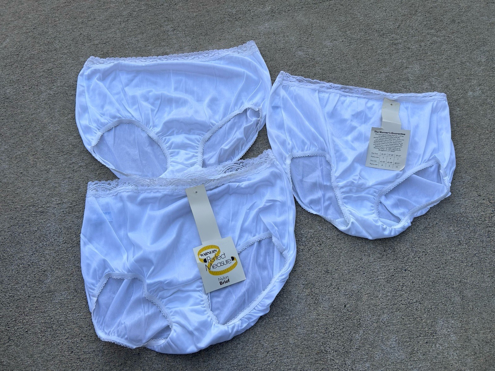 NOS! Lot 3 VTG Warner’s Perfect Measure White Nylon Lace Brief Panties – See Des