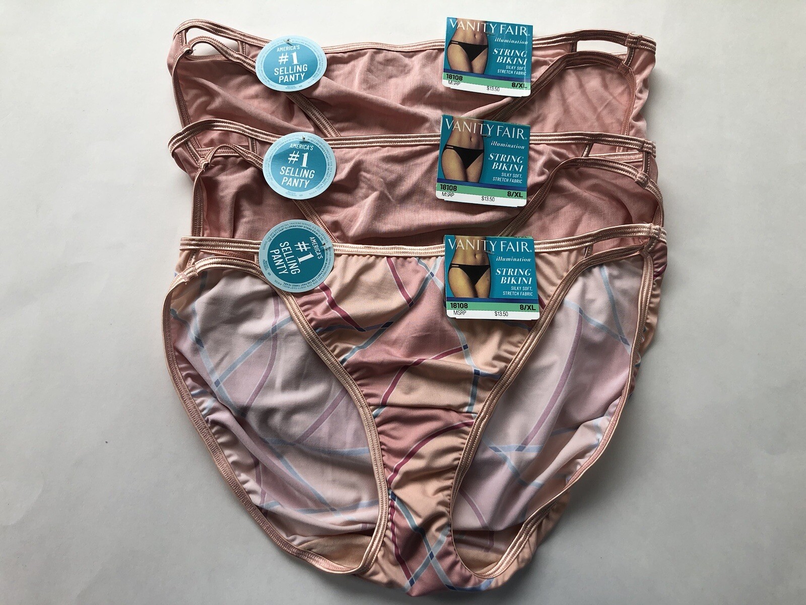 NWT Vanity Fair Illumination String Bikini 18108 3 PAIRS Size 8 XL Mixed Lot