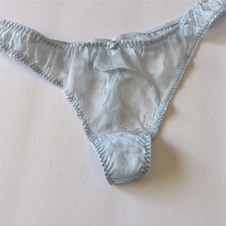 SKIMS SILK CHIFFON SHEER THONG FROST BLUE SIZE XL NEW