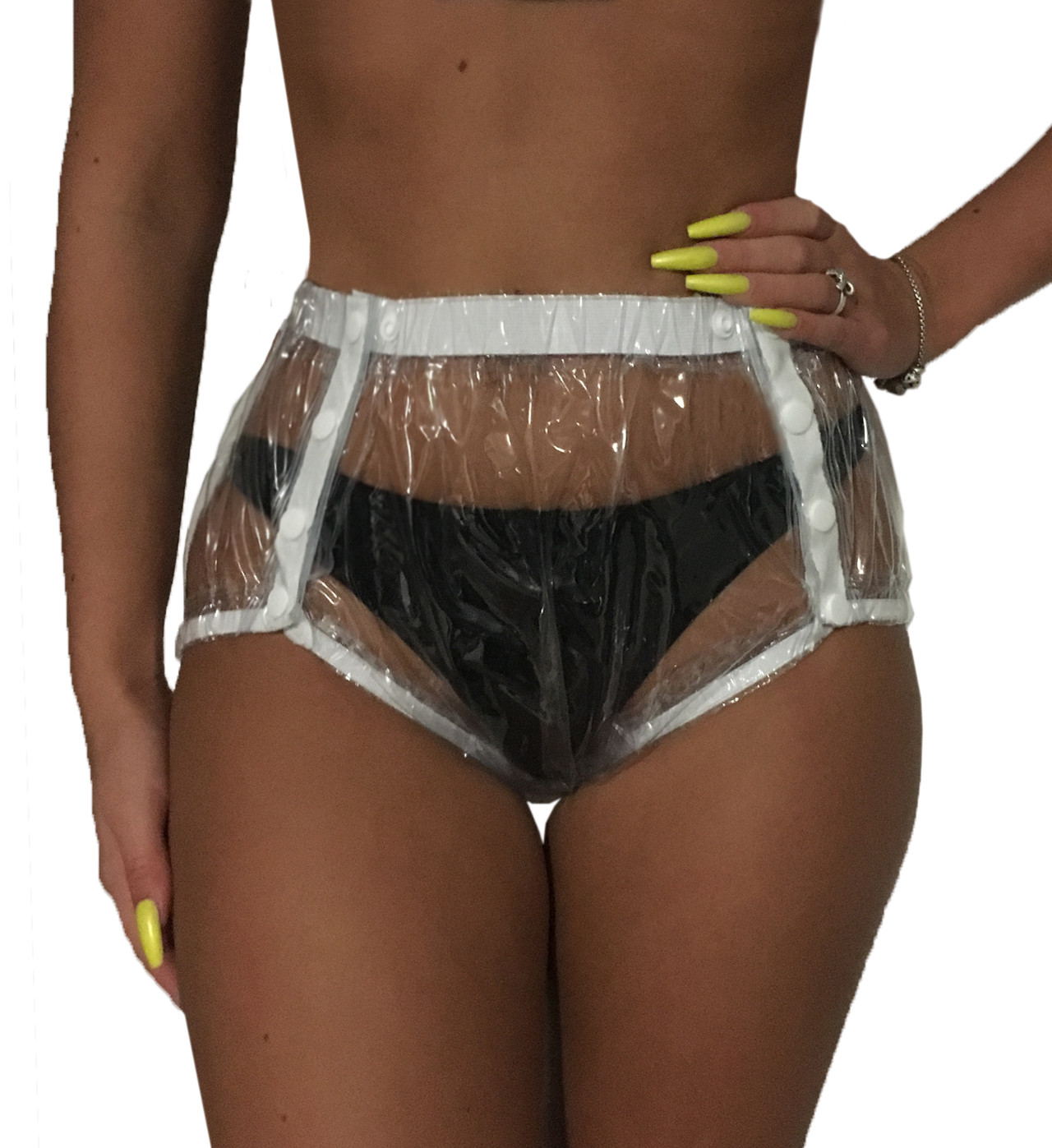 PVC Knöpferhose 4201G transparent GENÄHT Schwedenhose Gummihose Windelhose ABDL