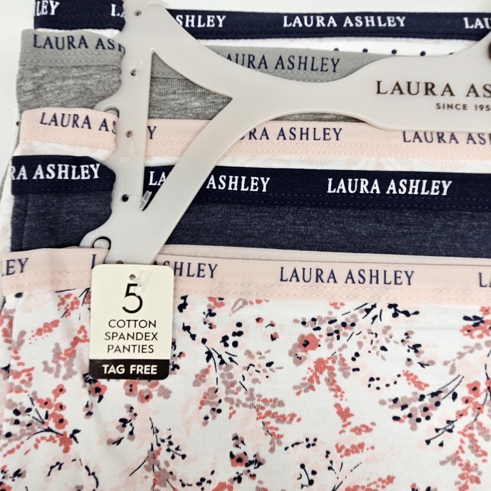 LAURA ASHLEY 5 Pk Women S M L XL Logo Cotton Panties Black White Gray Beige Pink