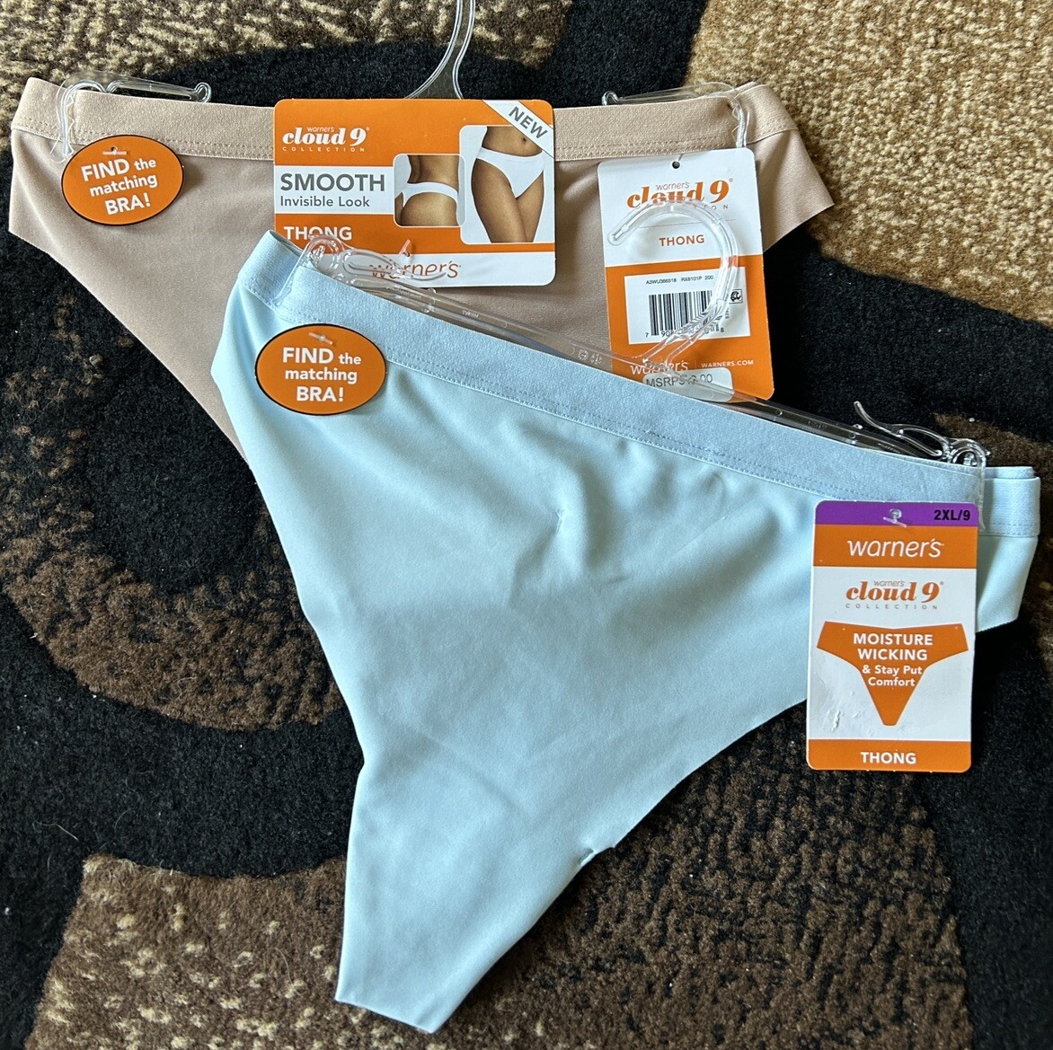 Warner’s Cloud 9 Thong Size 2XL / 9 Invisible Look Lot Of 2 Blue Beige NWT