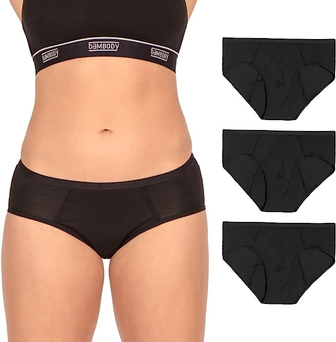 (3) BAMBODY ABSORBENT BRIEF PROTECTIVE PERIOD UNDERWEAR BAMBOO SIZE 8 / XL