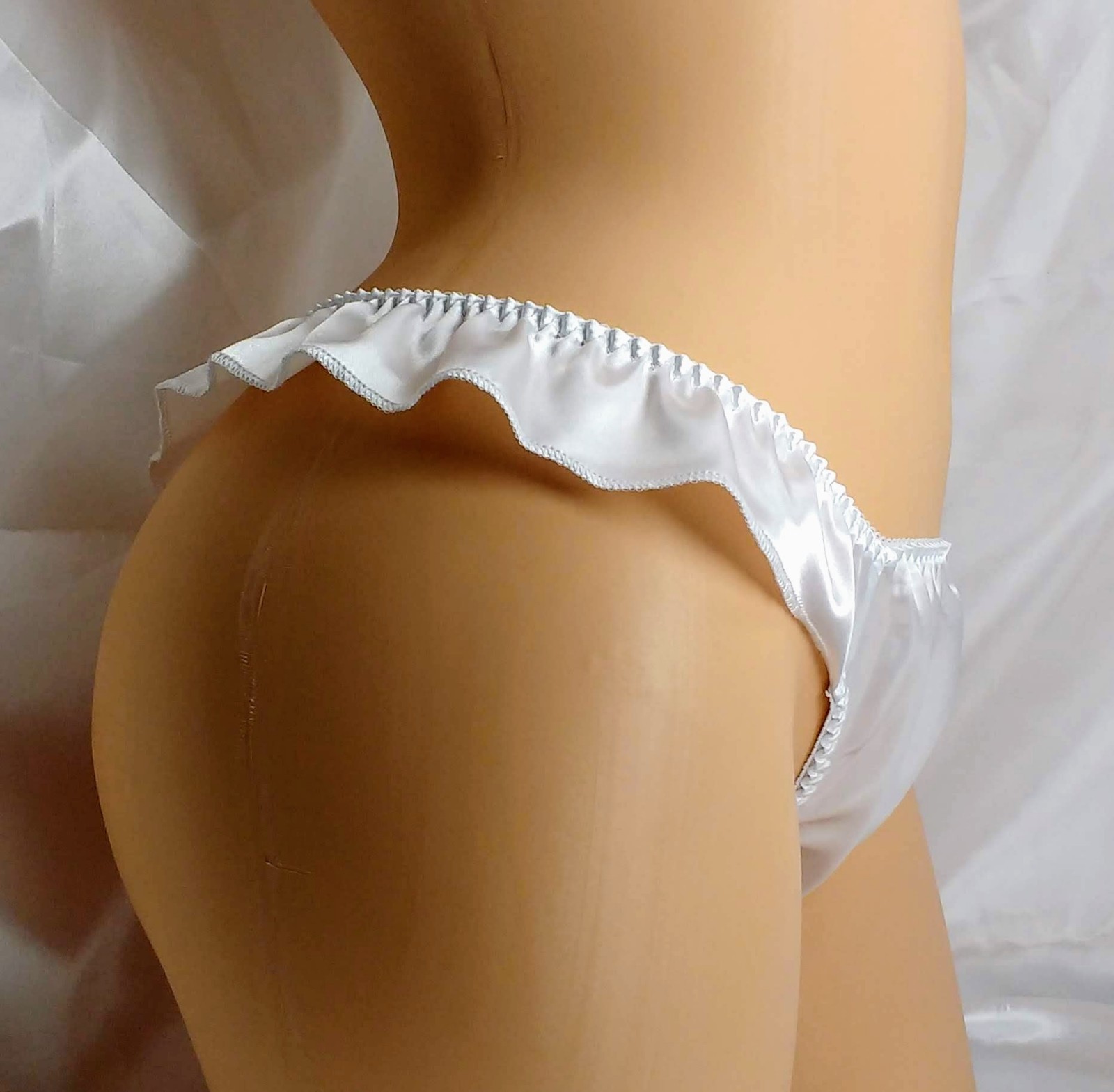 White Satin Flutter Thong panties VTG style.