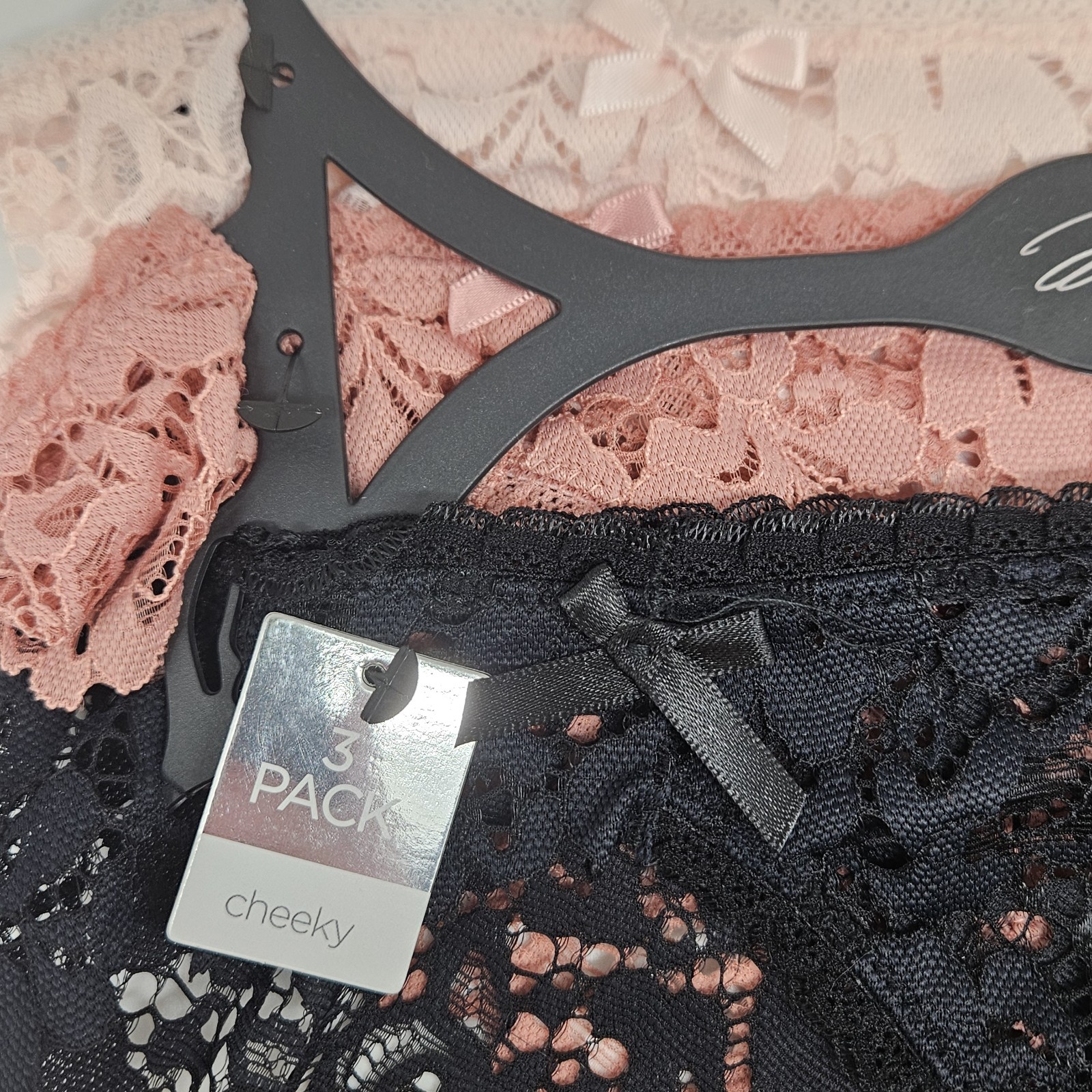 MARILYN MONROE 3 Pack Women’s S M L Lace Cheeky Nylon Panties Pink Brown Black