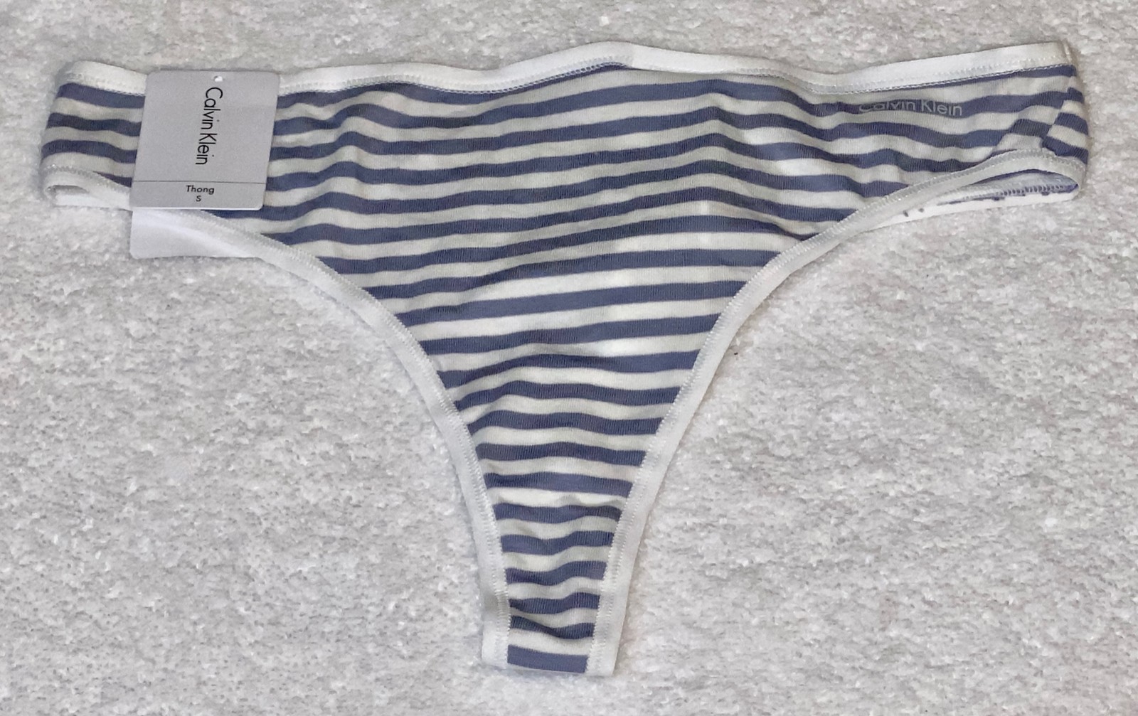 CALVIN KLEIN Form Cotton Grey White Striped Thong Panty Womens XS S 5 M 6 L 7 XL