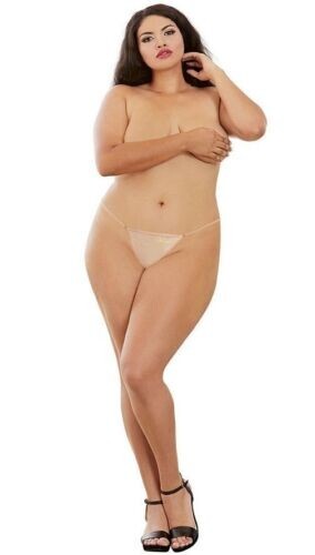 Dreamgirl Queen Size Nude G-String Thong W/Gold O-Rings Accent & Logo DG1438X