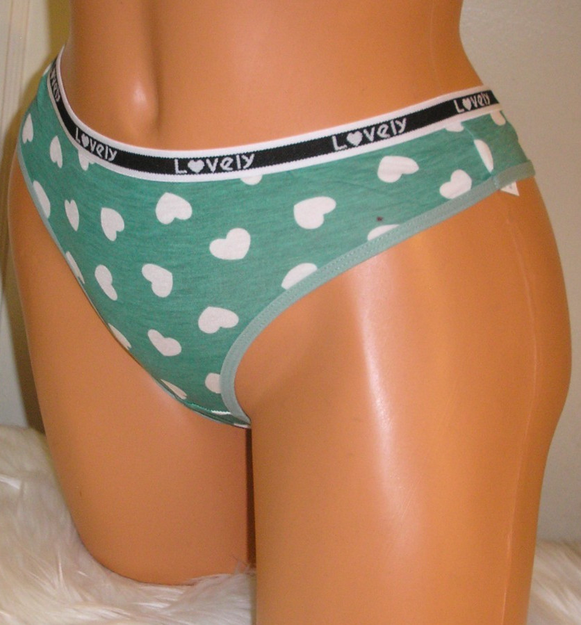 Panties Lingerie Heart Print Green Thong Medium Adult Gift