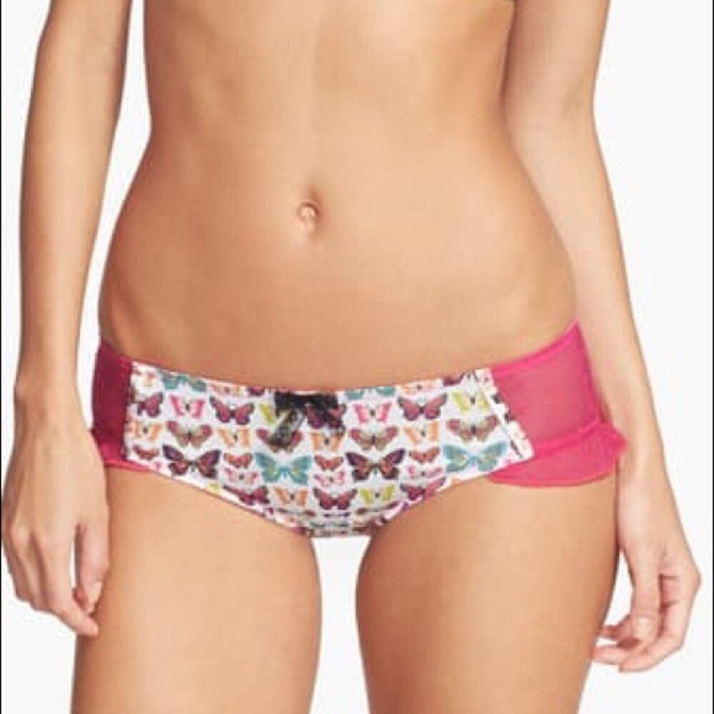 KENSIE ADRIENNE RUFFLED BUTTERFLY HIPSTER PANTY PINK MEDIUM NWOT