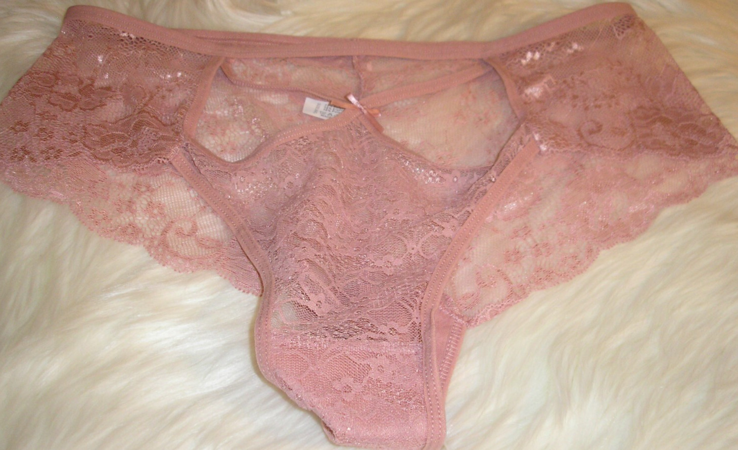 Panties Lingerie Open & Strap Front Dusty Rose Lace Hipster, XXL Adult Gift
