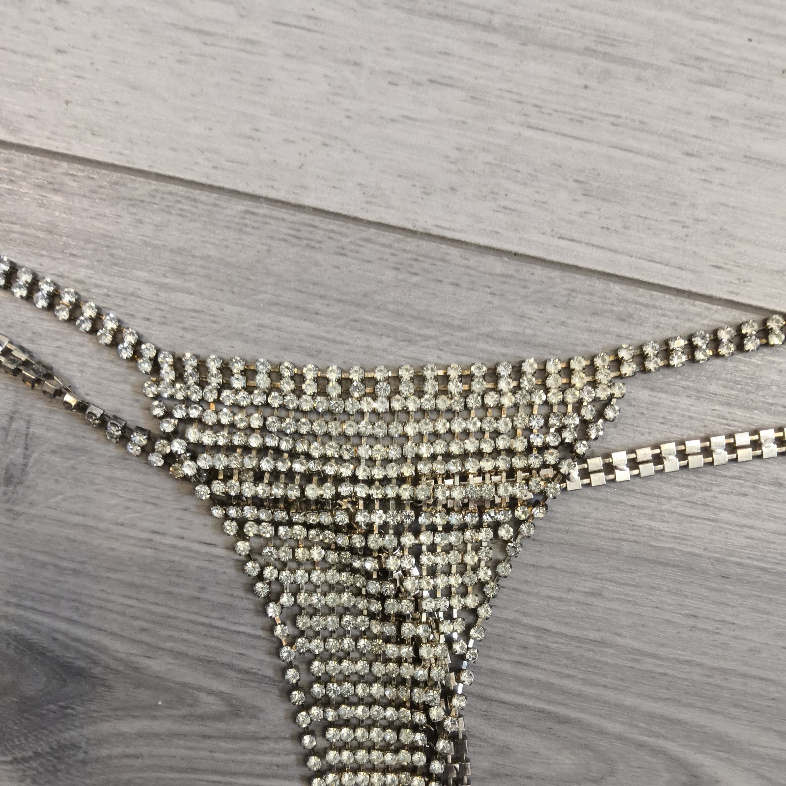 BNWOT Silver Metal & Diamante G String Thong Free Size