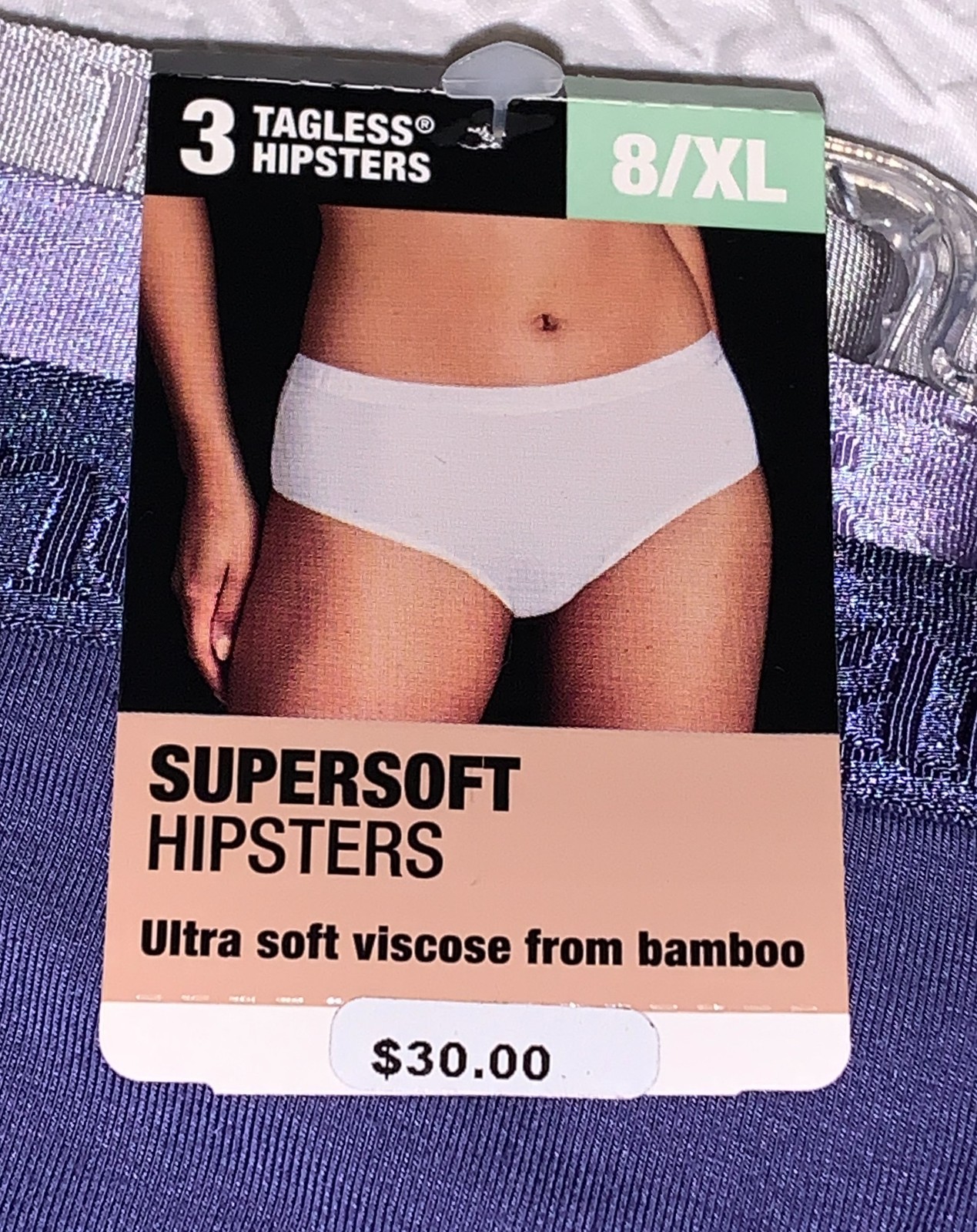 HANES 3 Pk Ultimate Supersoft Violet Lavender Silver Hipster Panty Womens 2XL 9