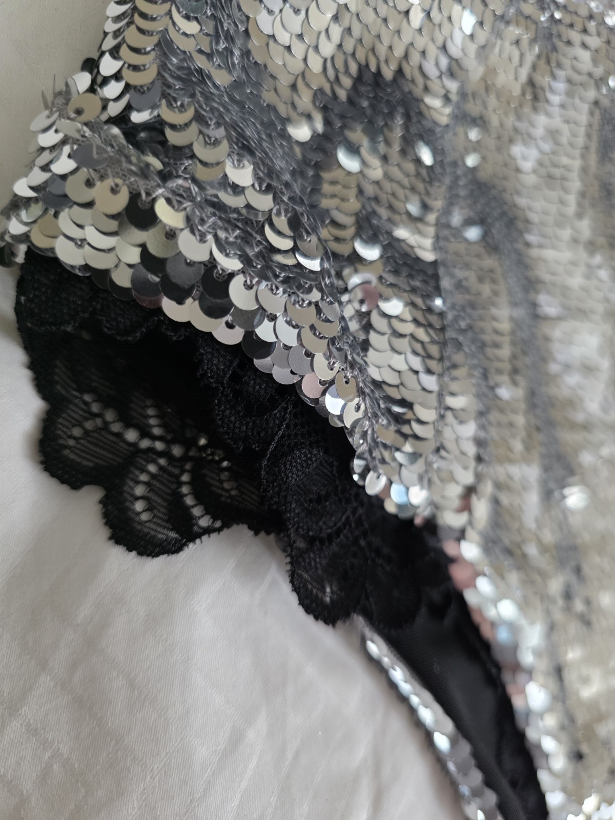 For Love & Lemons x VS Maia High Waist Y2K Panty Medium Silver Sequin XS