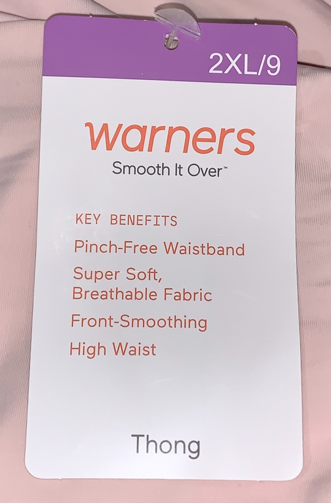 WARNERS Smooth It Over Blush Pink High Waist Thong Panty Womens L 7 XL 8 2XL 9
