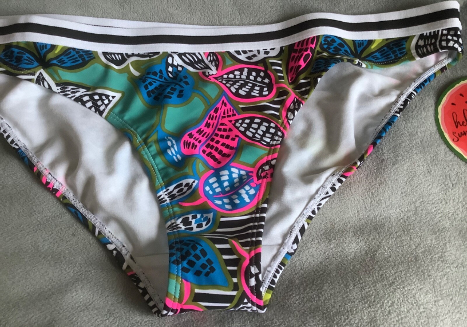 MATALAN -x2 Prs Neon Tropical Print Bikini Bottoms Size 18 Pink+Blue Multi -BNWT