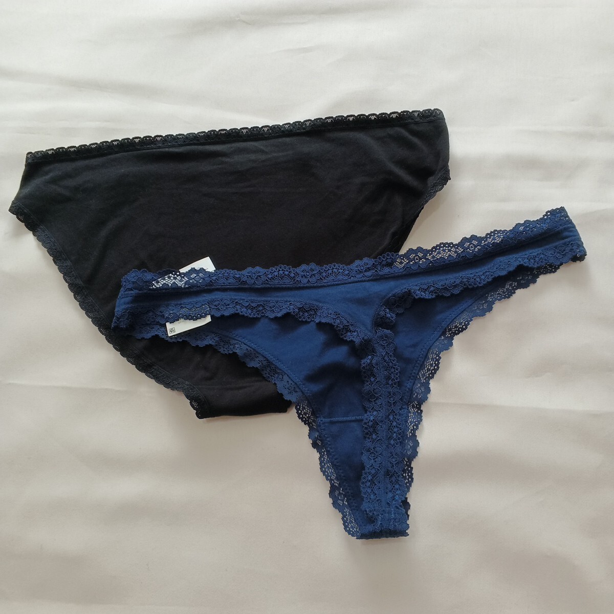 2 Pack Jenni Bikini & Thong Size XL Blue Black Lace Detail Cotton Blend