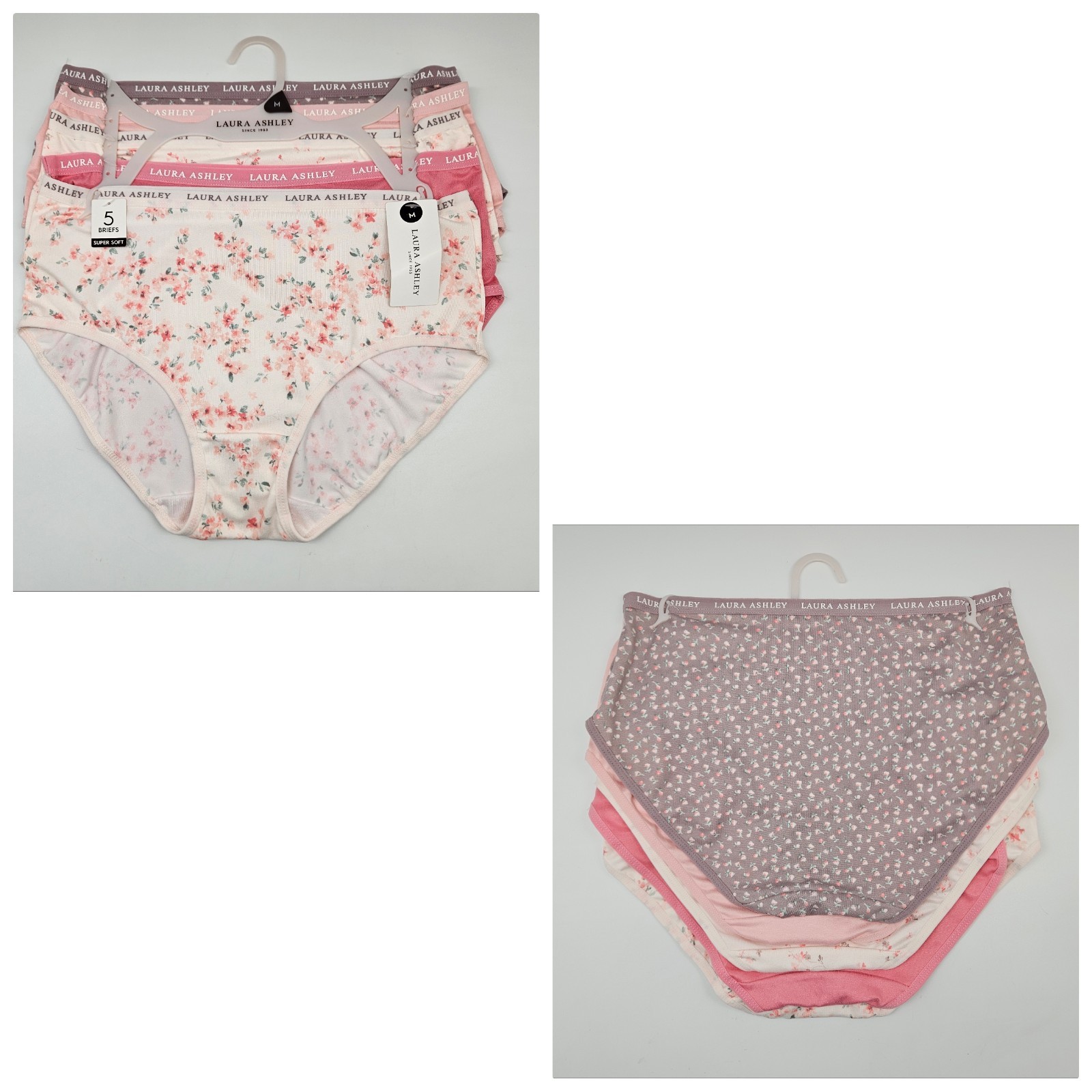 LAURA ASHLEY 5 Pack Womens M L XL Soft Microfiber Brief Panties Beige Pink Cream