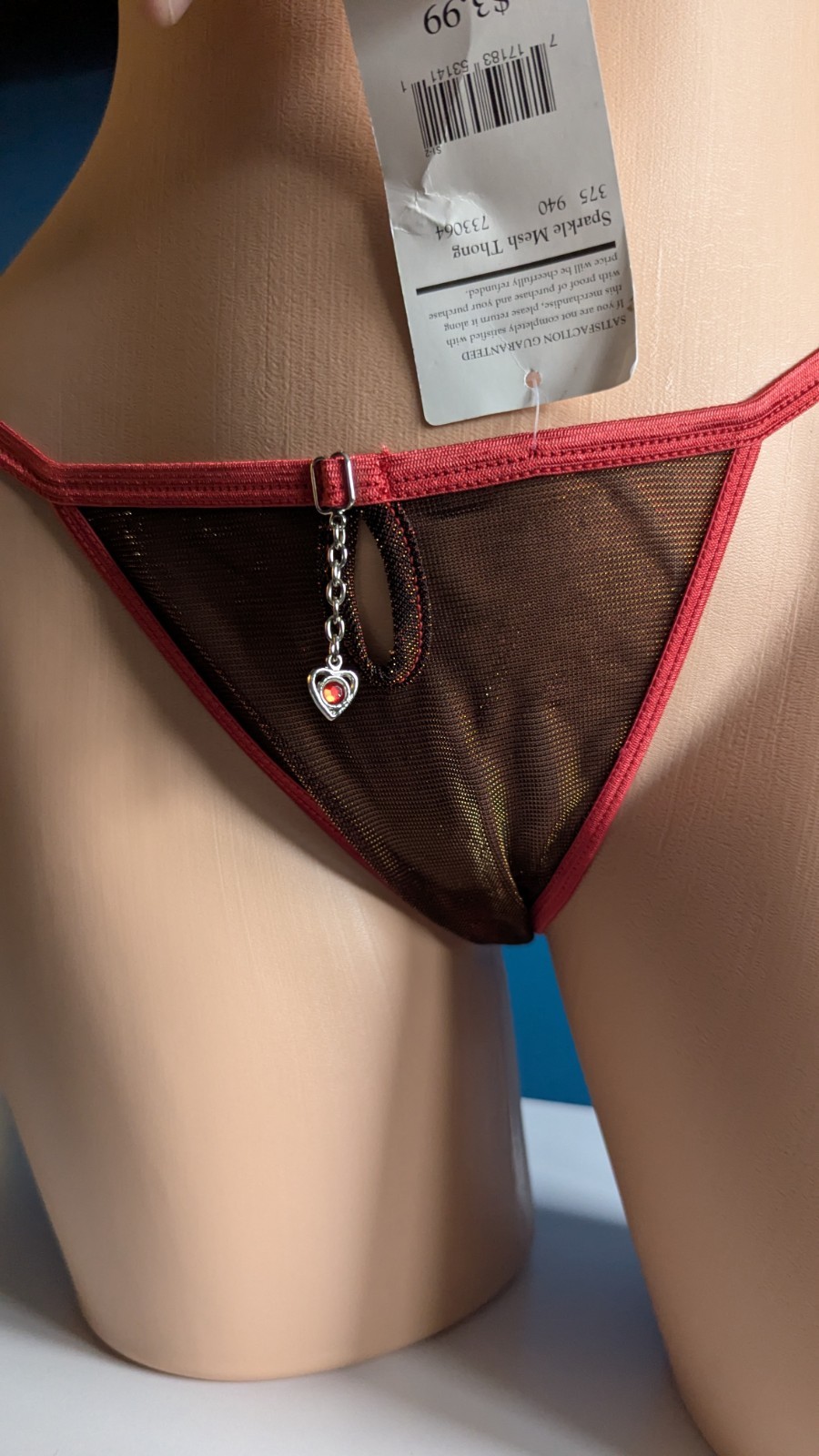 VTG Y2K Mesh Thong M Panties String Bikini Simple Pleasures Charm Jewelry HTF