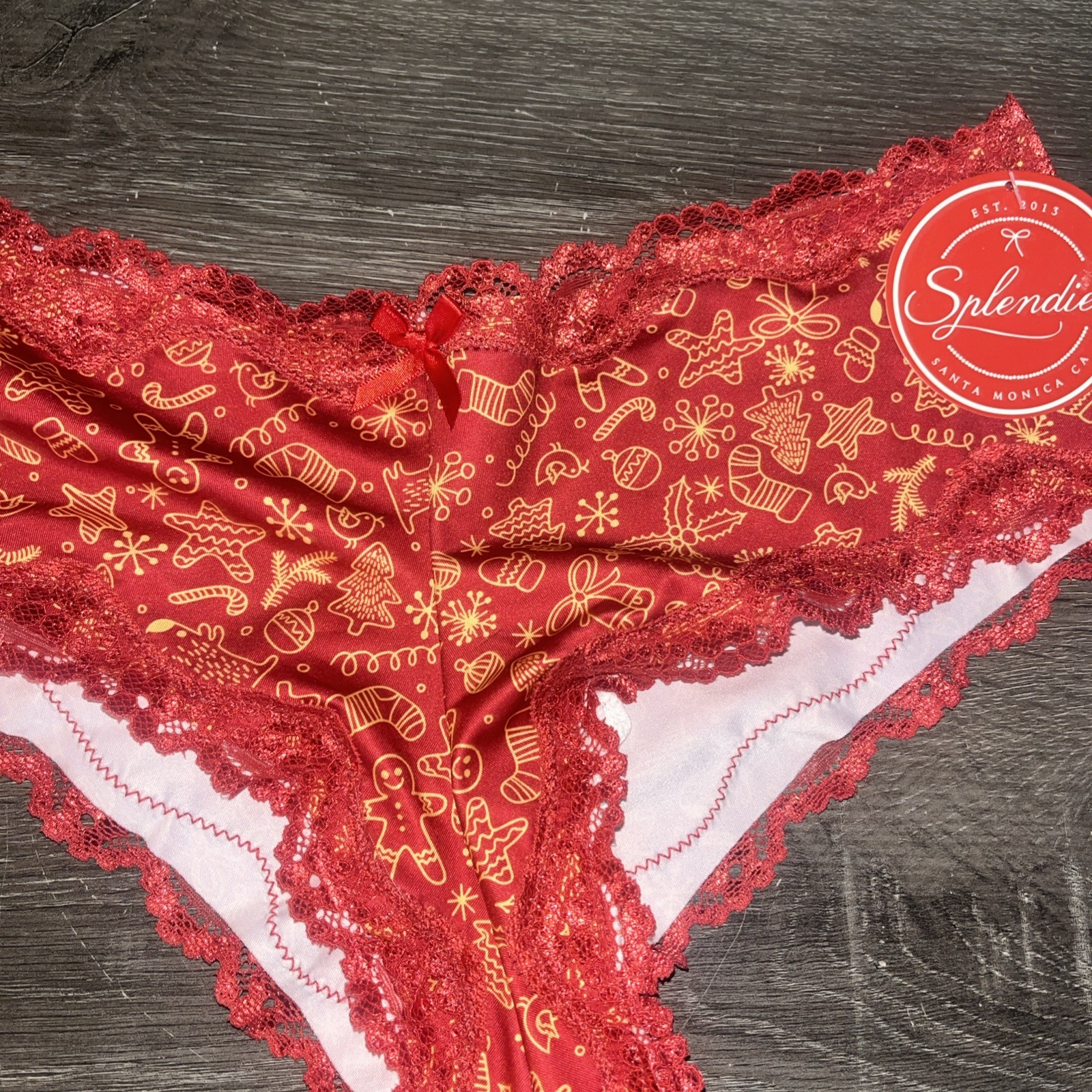 Splendies Winter Wonderland Cheeky Red & Gold Panties W/Holiday Print Size Large