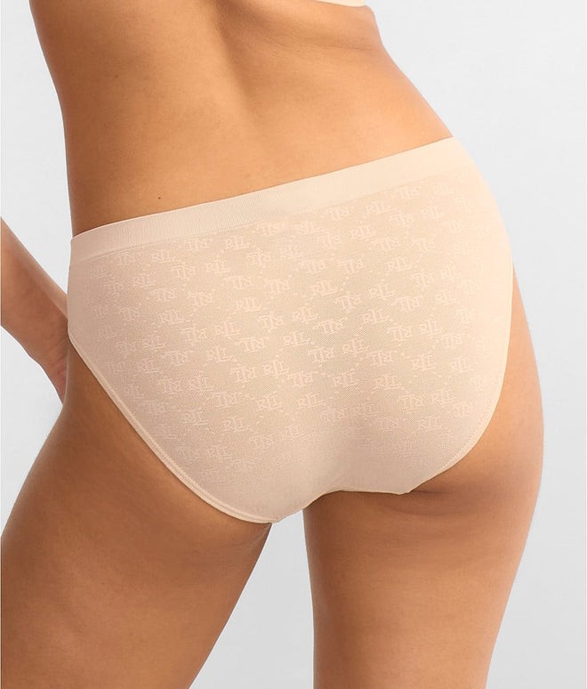 Lauren Ralph Lauren Monogram Mesh Bikini Brief Underwear 4L0048 Beige Size S