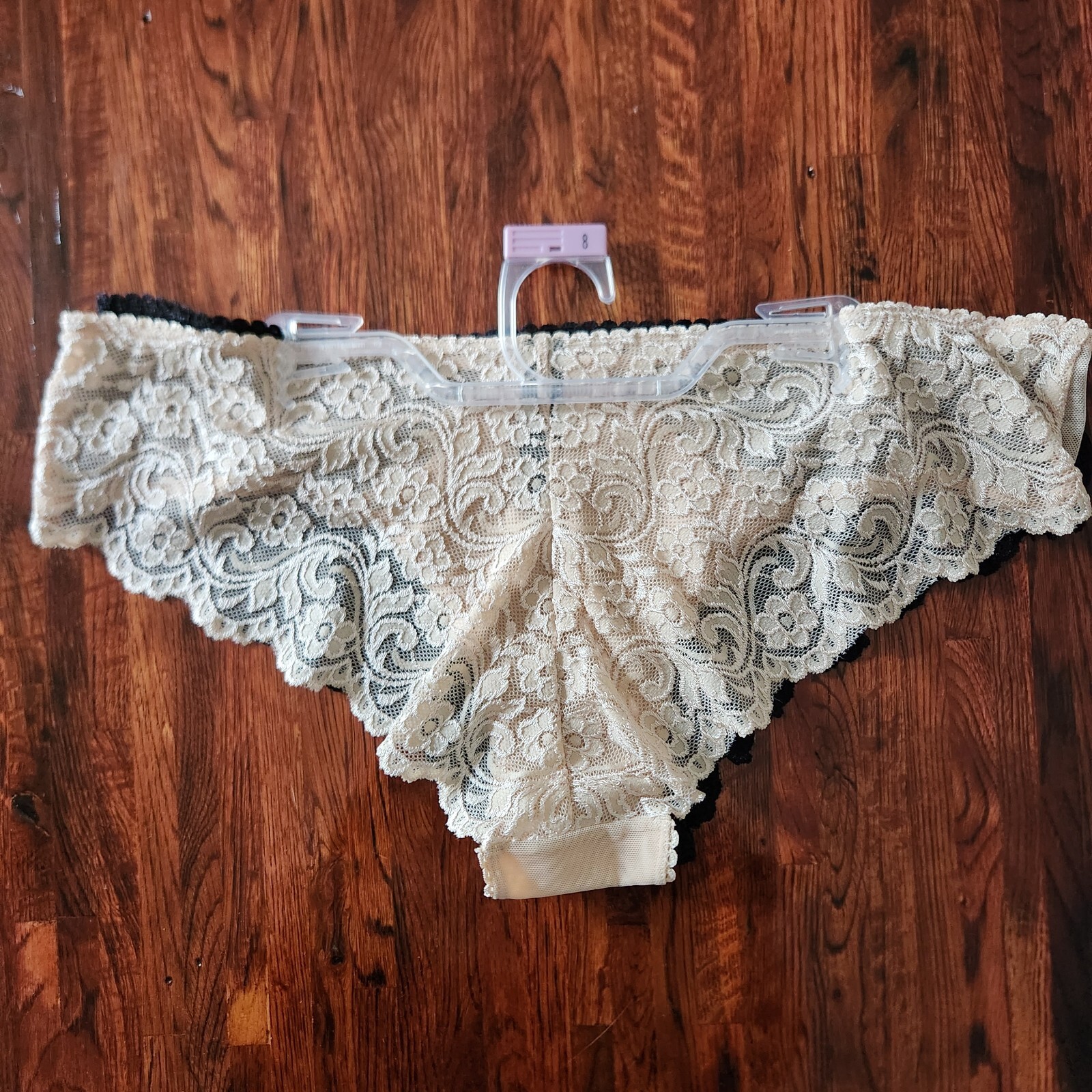 Smart & Sexy Cheeky Panties Womens 8 Beige Black Sexy Lacy Underwear 2 Pack