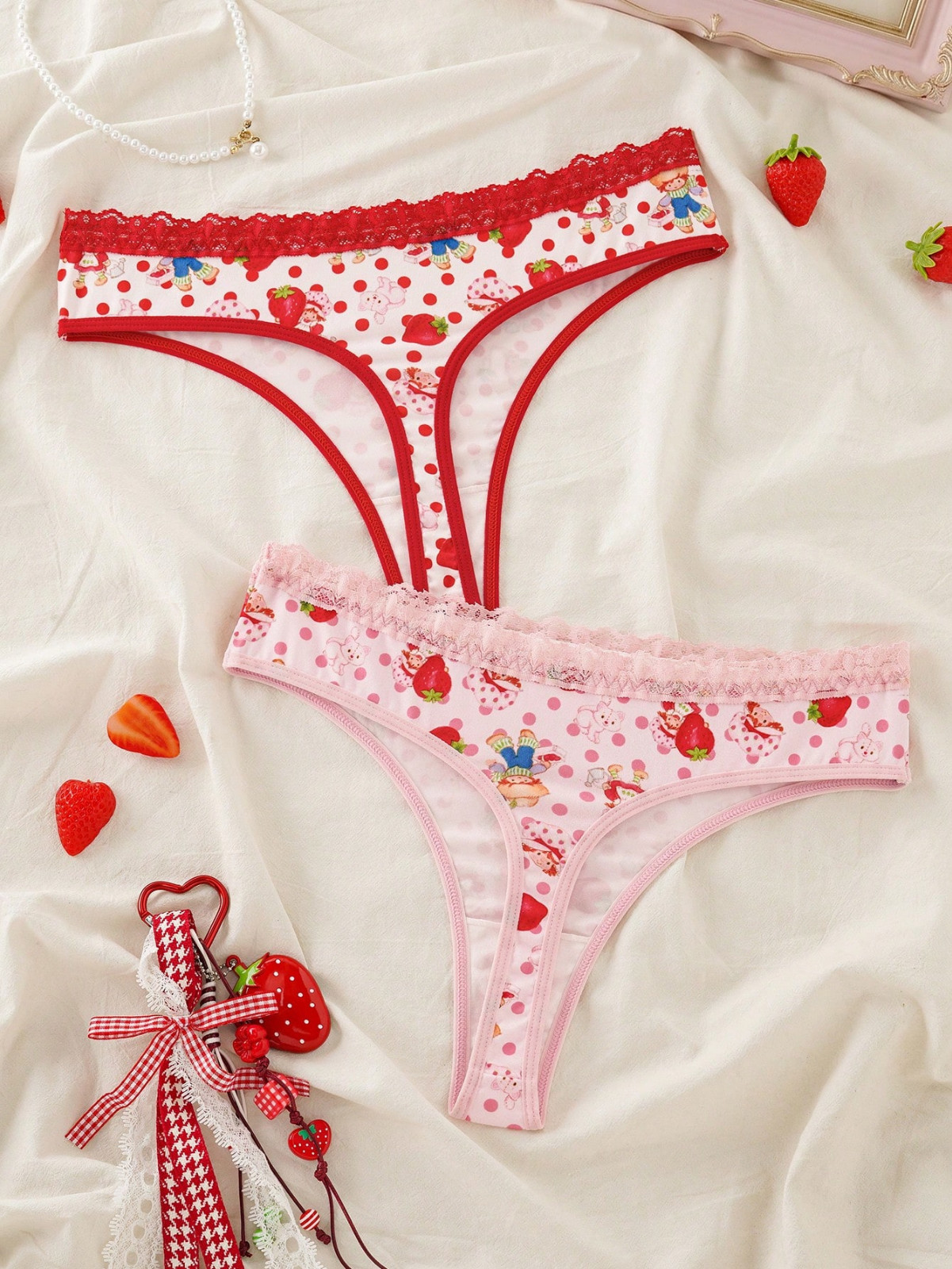 Strawberry Shortcake Kawaii Y2K Licensed Cute Cartoon Thong Panties – Pack of 2