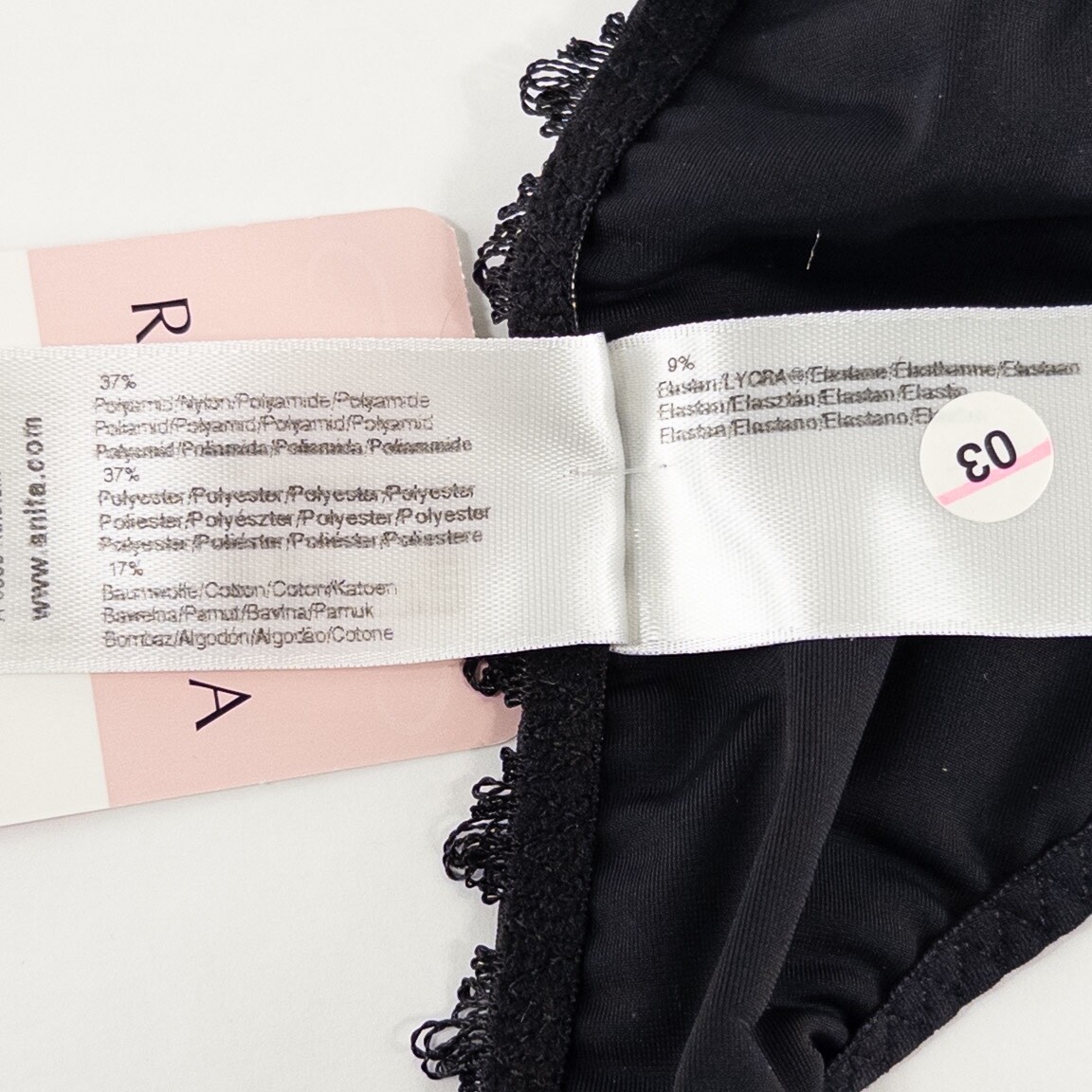 Rosa Faia Thong Panty Underwear Size 12 Black Embroidered Lace Trim New