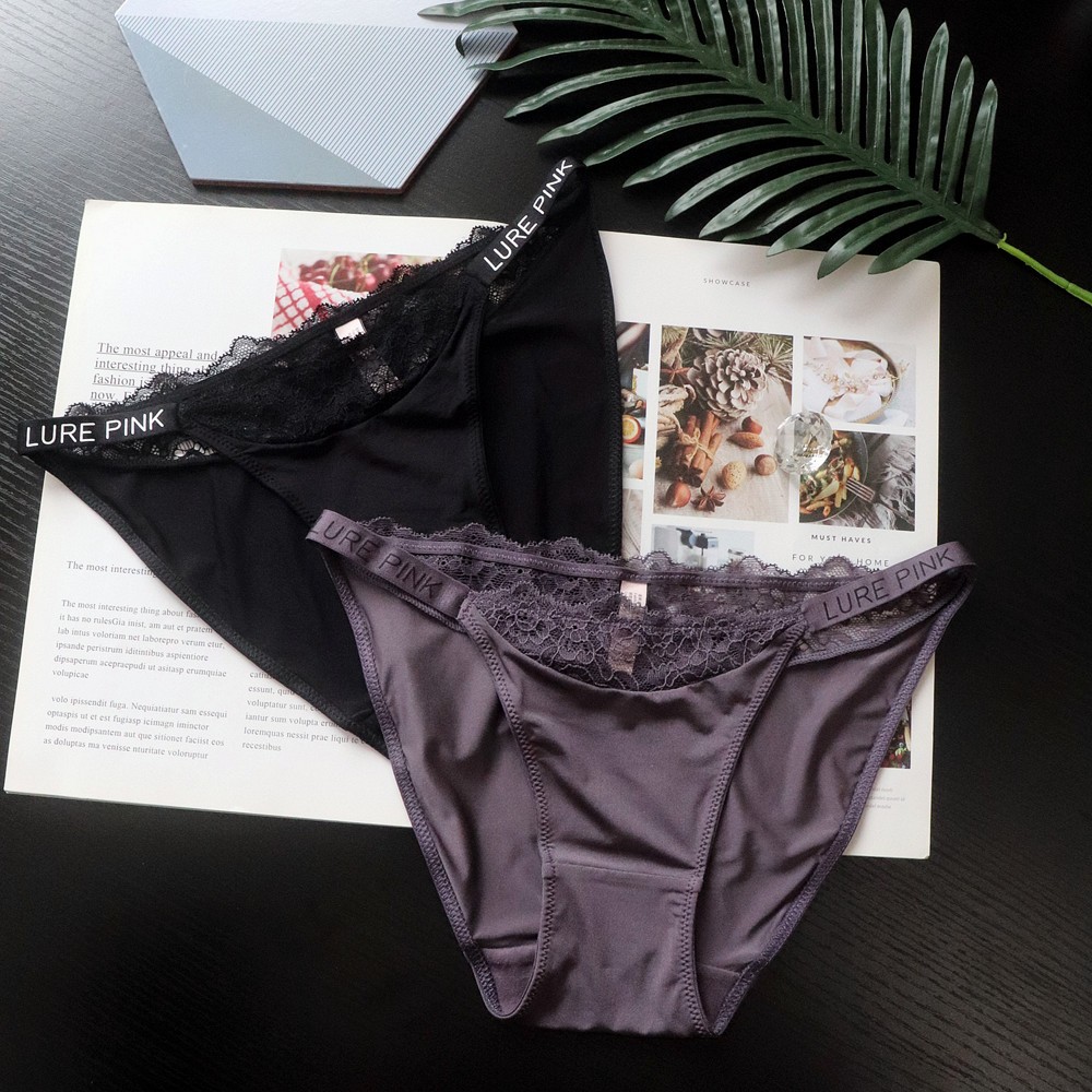 Thin-strap sexy women’s splicing lace panties ice silk breathable women’s briefs