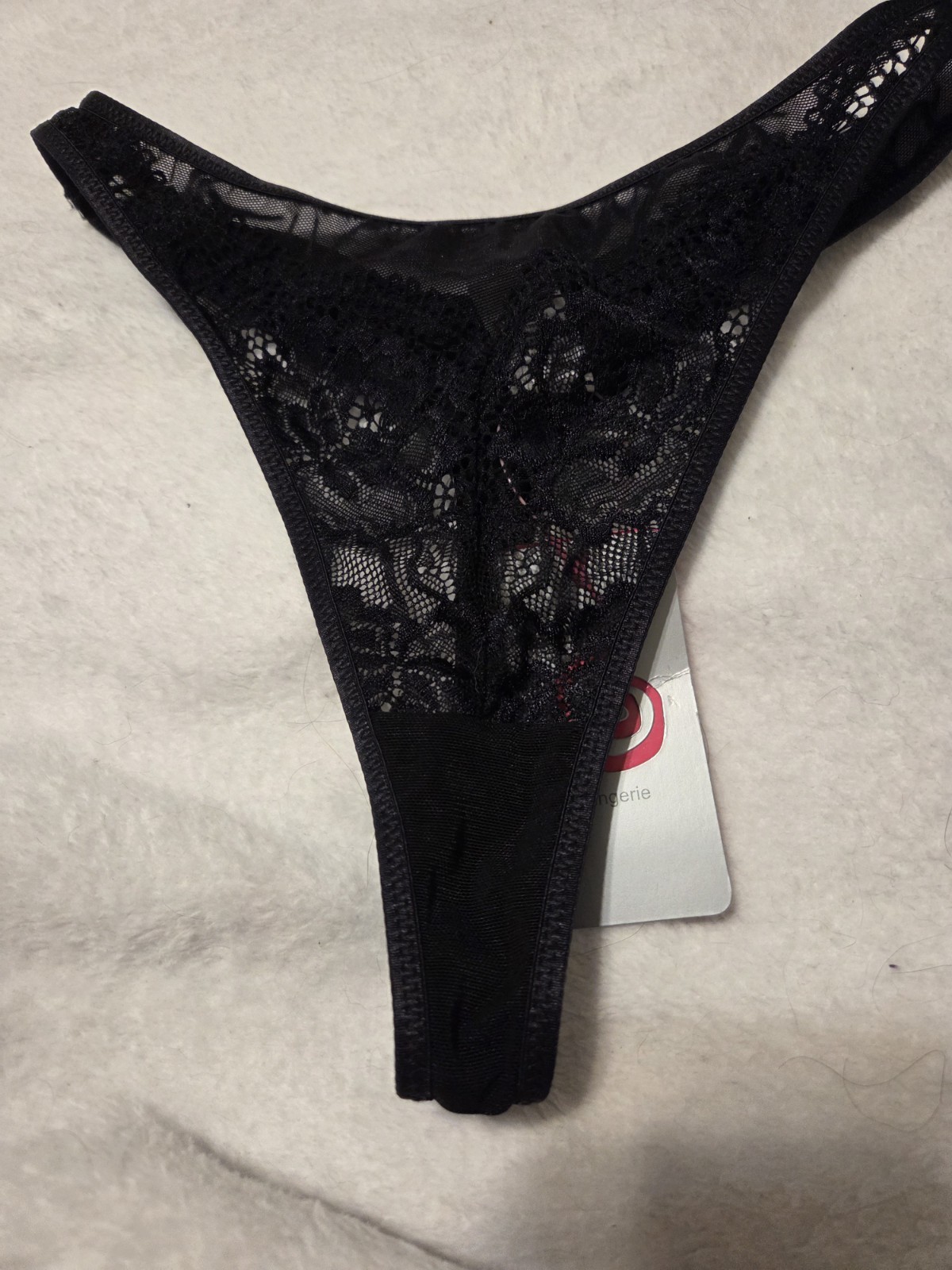 NWT Vintage Black Sheer Lace Thong Size Small 5 Nylon Spandex