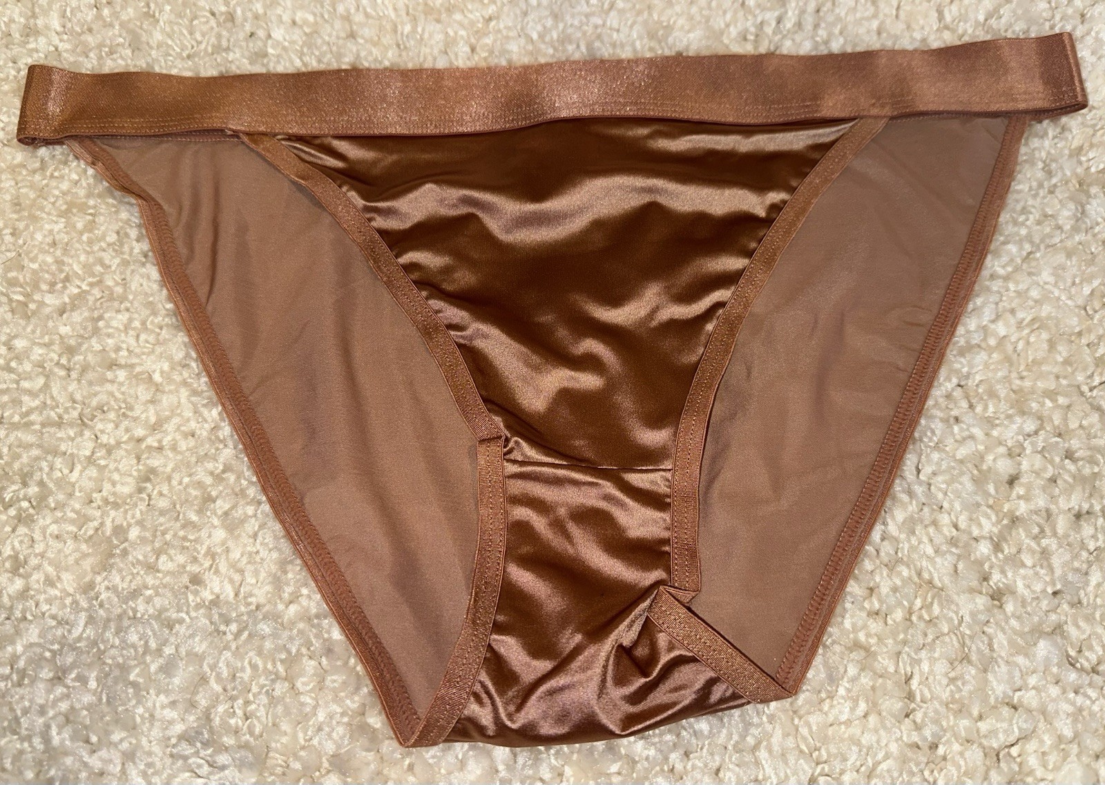 Vtg Styl Glossy Slippery Rose Gold 2nd Skin Butter Satin Bikini Panties 2X NEW