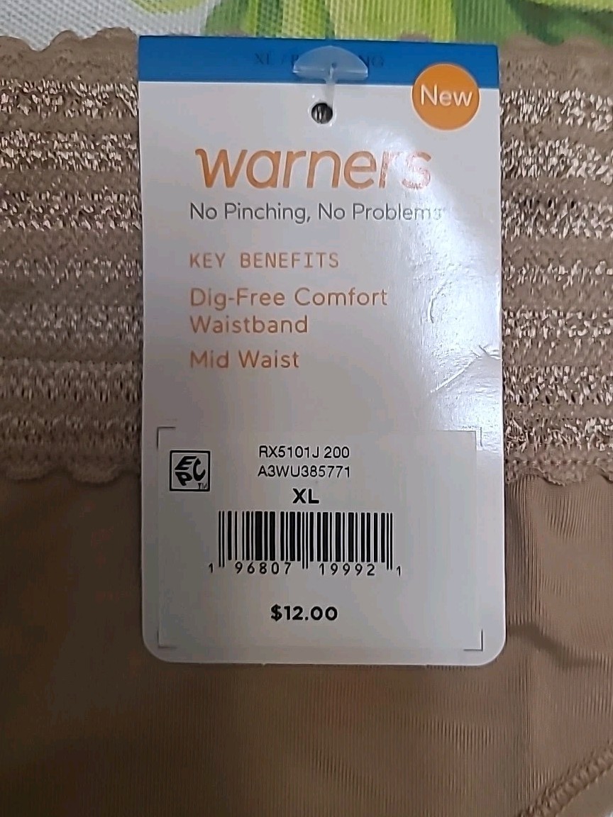 WARNER’S Sz XL~RX101J~Mid Waist No Pinch No Problems Waistband Lace Thong $12.