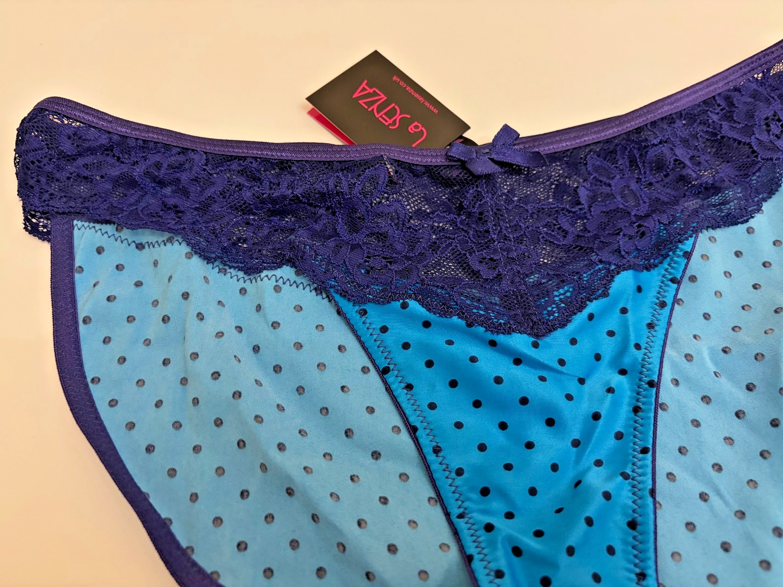 Bnwt La Senza Satin Lace Briefs 12 14 16 18 Navy Turquoise Spot Print