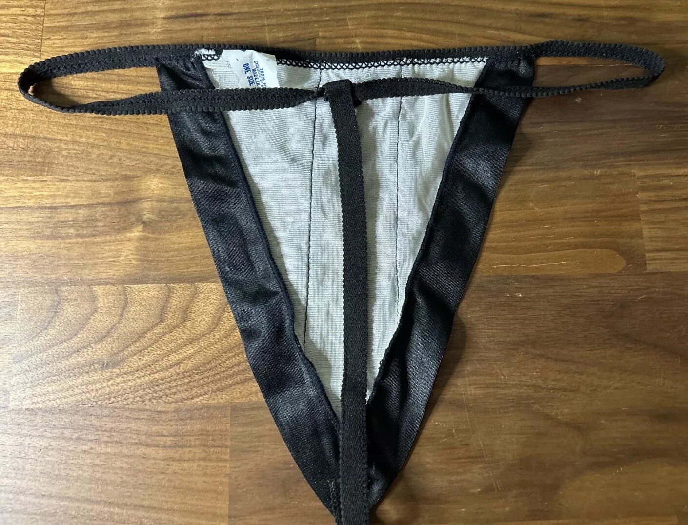 VTG 80’s CHIPPENDALES WOMENS KIKI THONG PANTIES SATIN OS Tuxedo String Nylon HOT