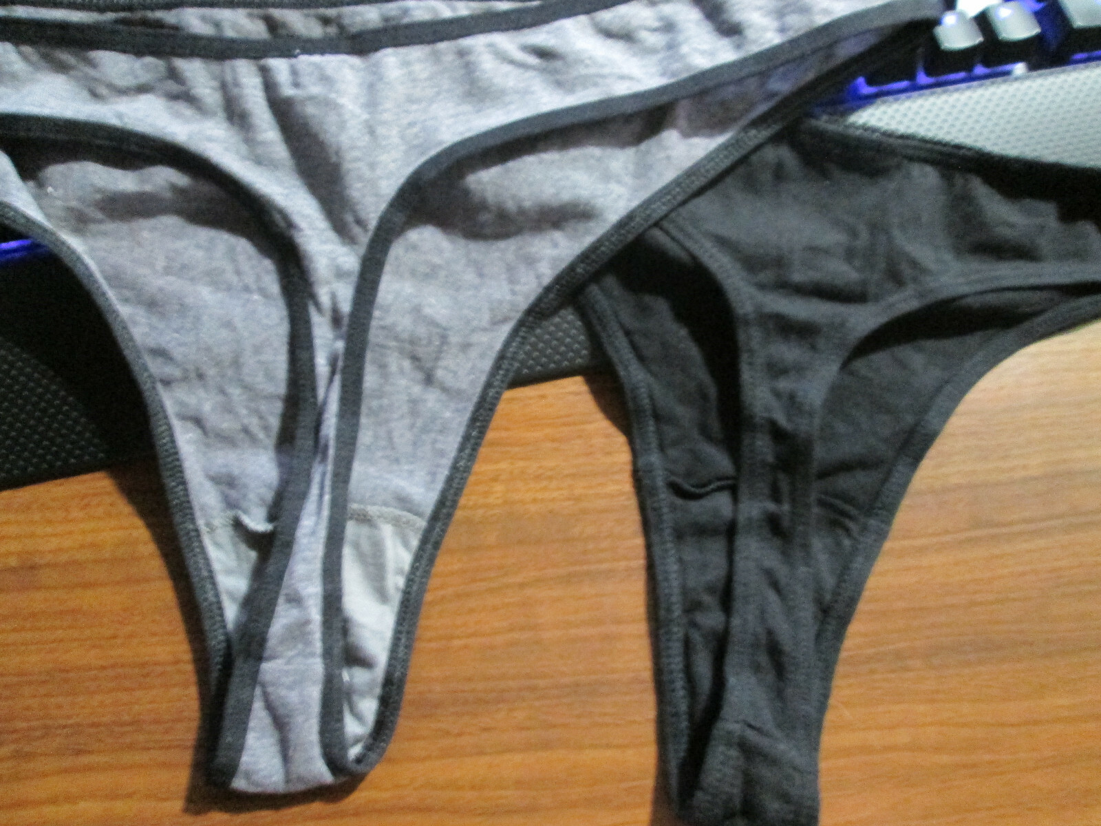 2 New 95% Cotton Thong Panties 💕 Size L Set of Black + Gray w/Black Edges
