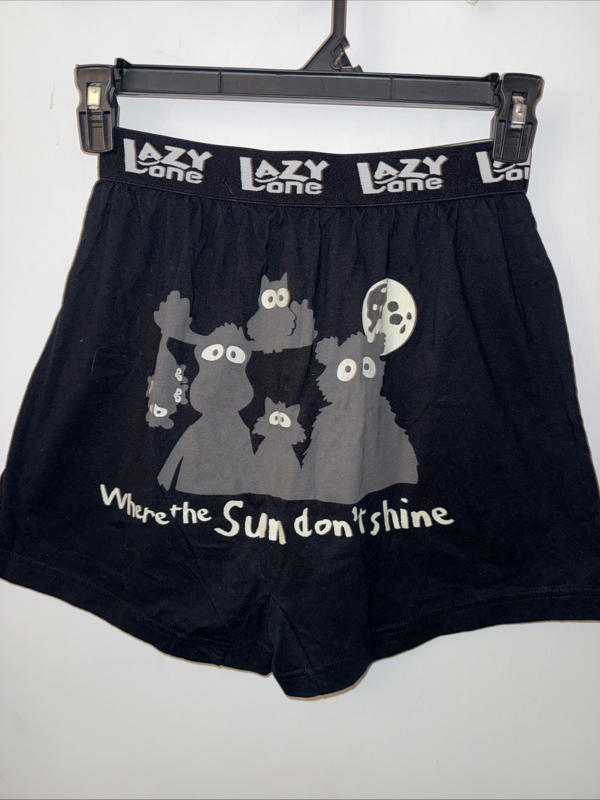 Lazy One Boxers Medium “Where The Sun Don’t Shine” Black Graphic Soft Wide Leg