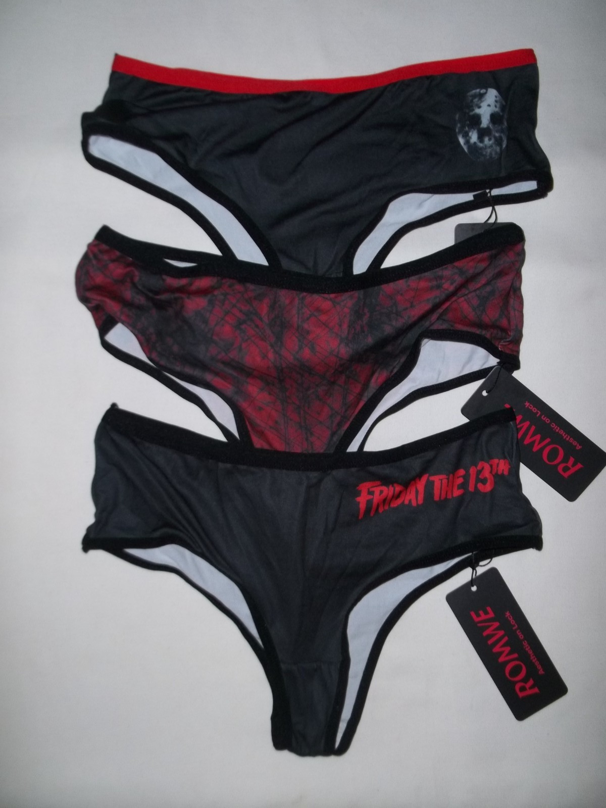 Romwe x Friday the 13th 3pk cheeky panties S M black nwt 80s retrowave goth