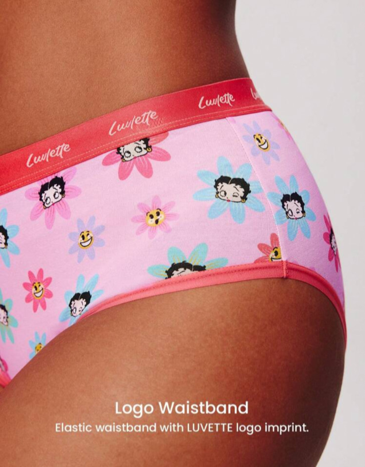 Women’s Betty Boop X Luvlette Mid-Rise Brief Panty Cotton Basic Panty XL 2 pack