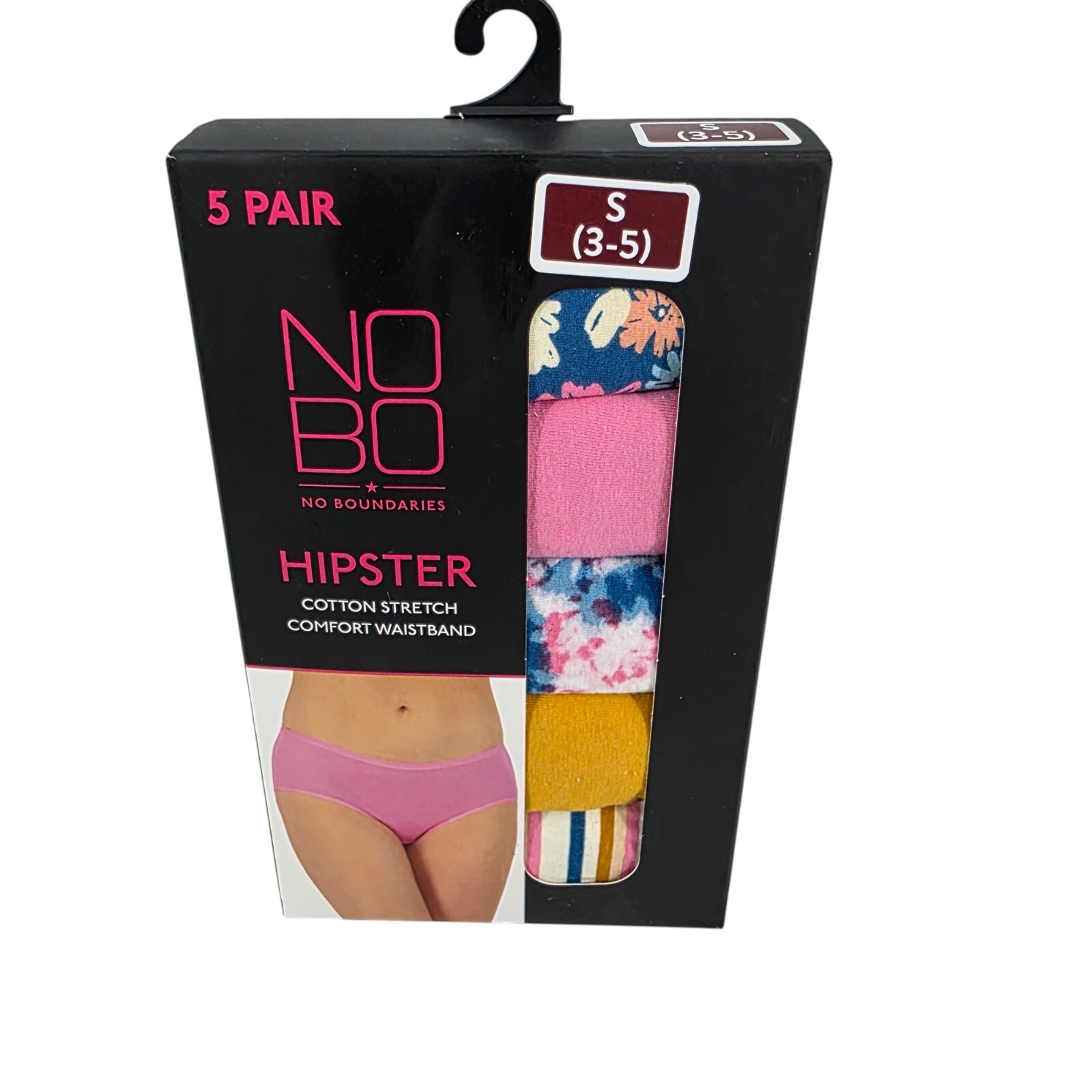 No Boundaries 5-Pack Cotton Stretch Comfort Waistband Hipster Panties – Small