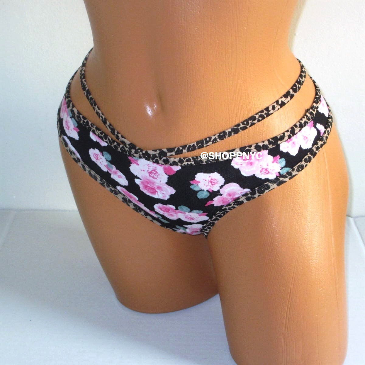 Victoria’s Secret Cotton Strappy Thong Panty Rose Floral Leopard Size S M