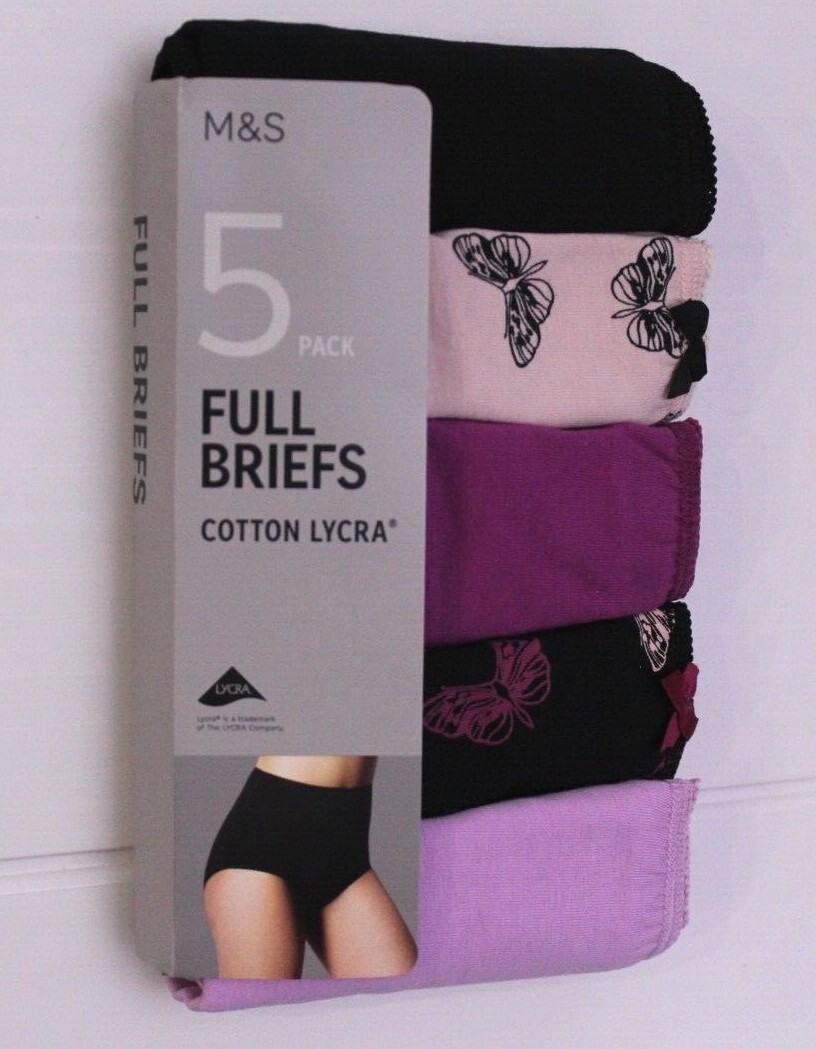 M & S Ladies 5 Pack Cotton Lycra Full Briefs Knickers Underwear Sizes 8 to 24