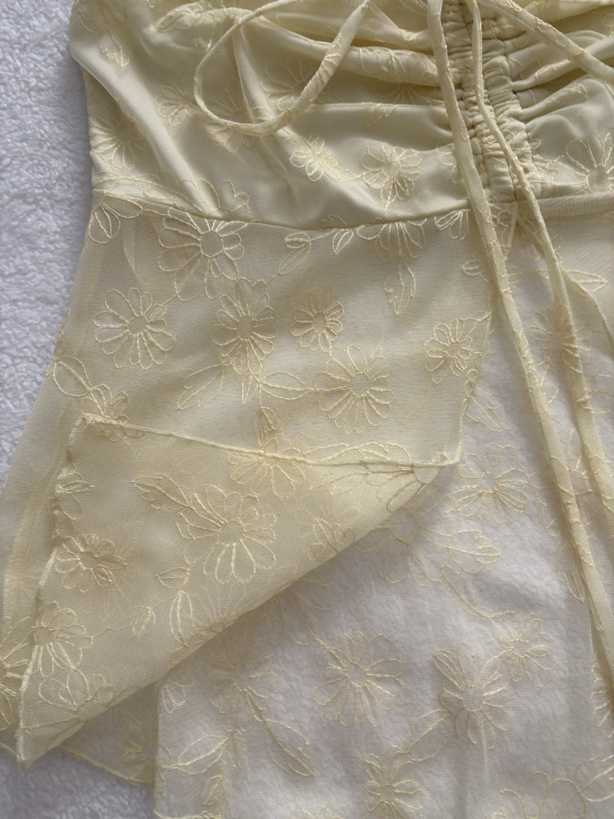 Love On A Hanger Women’s L Yellow Sheer Floral Mesh Boyshort Panties Drawstring
