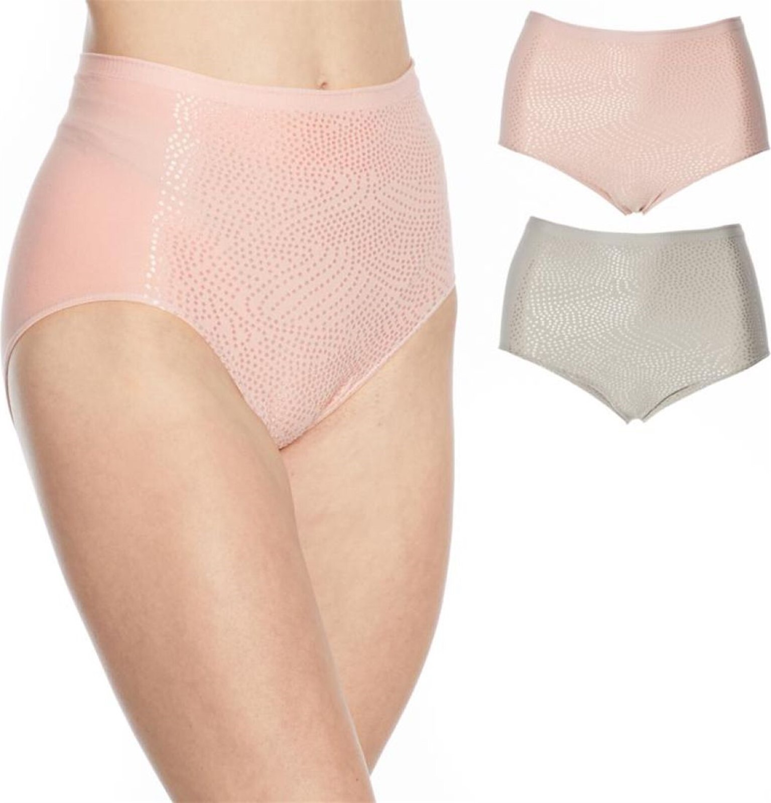 Rhonda Shear 2Pc Jacquard Dot Seamless Brief Light Gray Pink L NWOT (260)