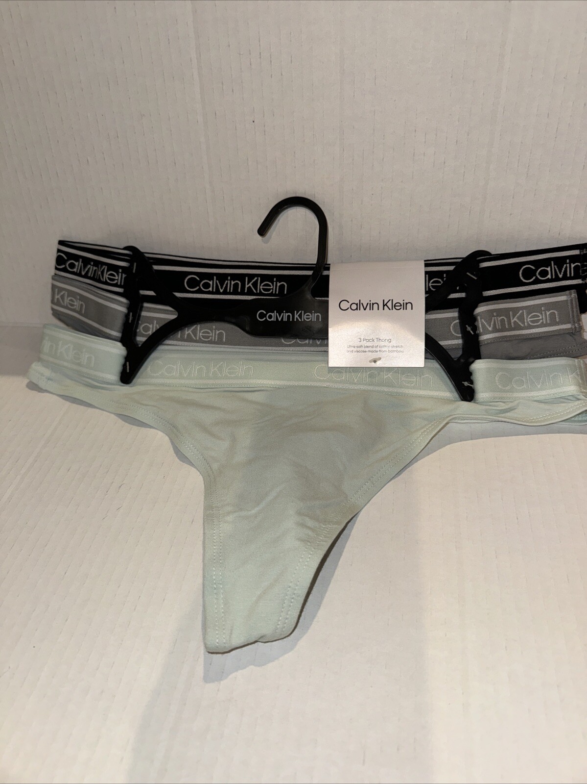 Calvin Klein SET of 3 Black Gray & Blue Thong Panties NEW L