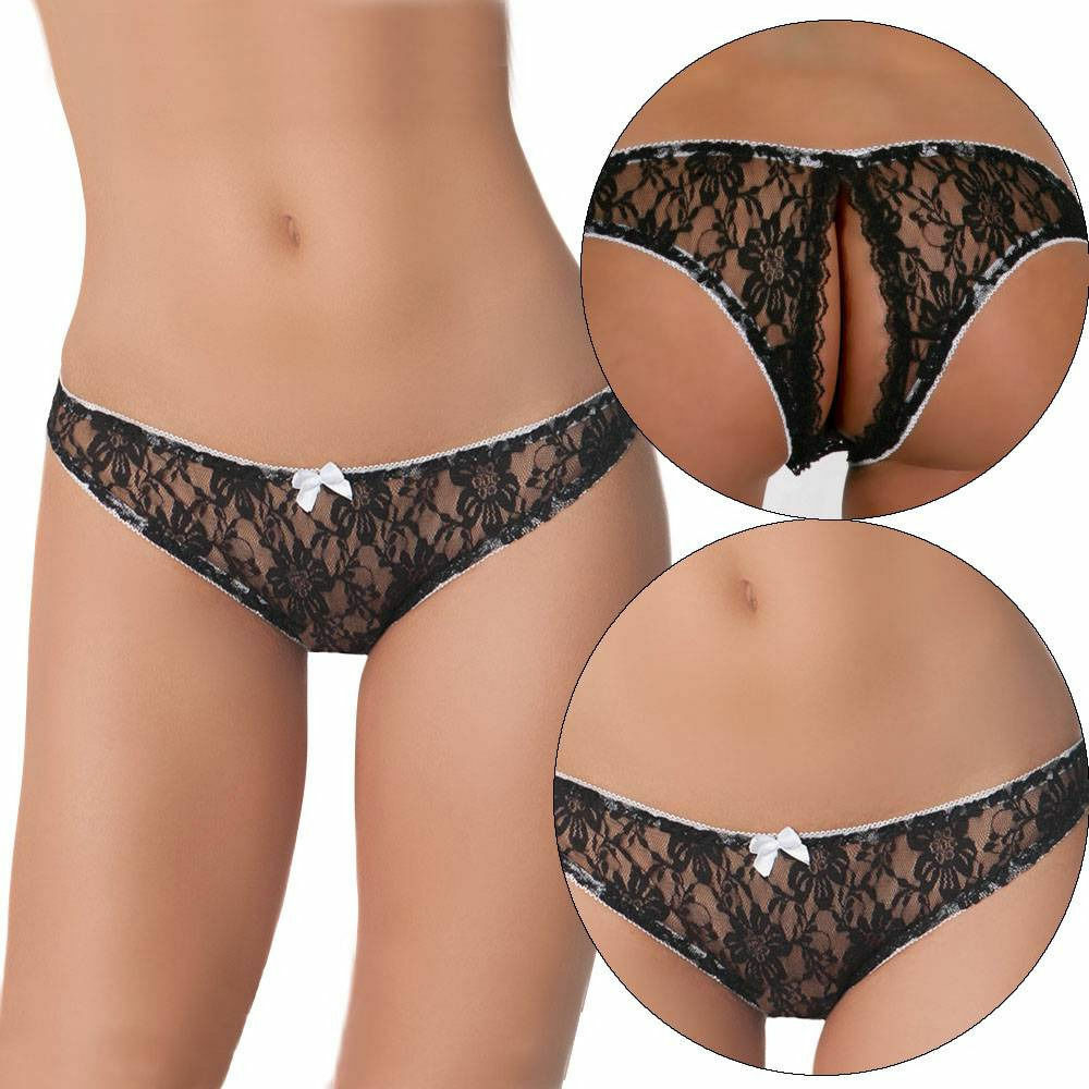 Women Crotchless Briefs V-Back lace Panties Underwear Crotchless Thong, One Size