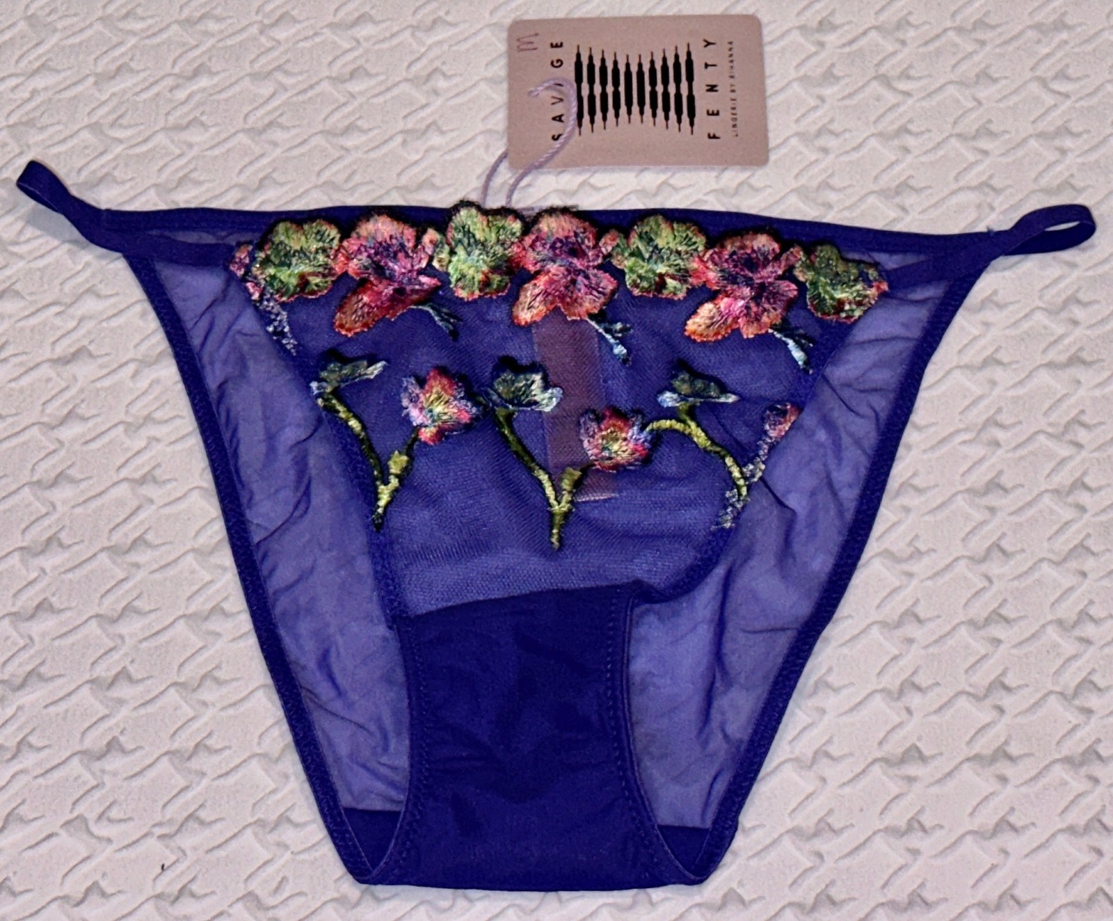 SAVAGE X FENTY Western Wildflower Blue Green String Bikini Panty Womens S 5 M 6