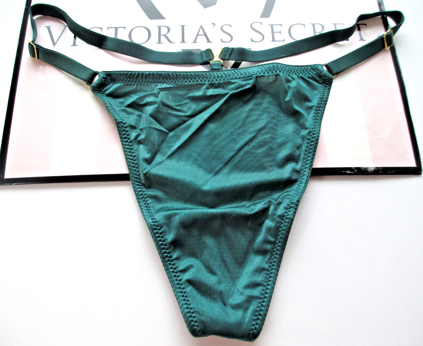 VICTORIA’S SECRET VERY SEXY V-String Thong Panty S M Dark Green NWT Adjustable