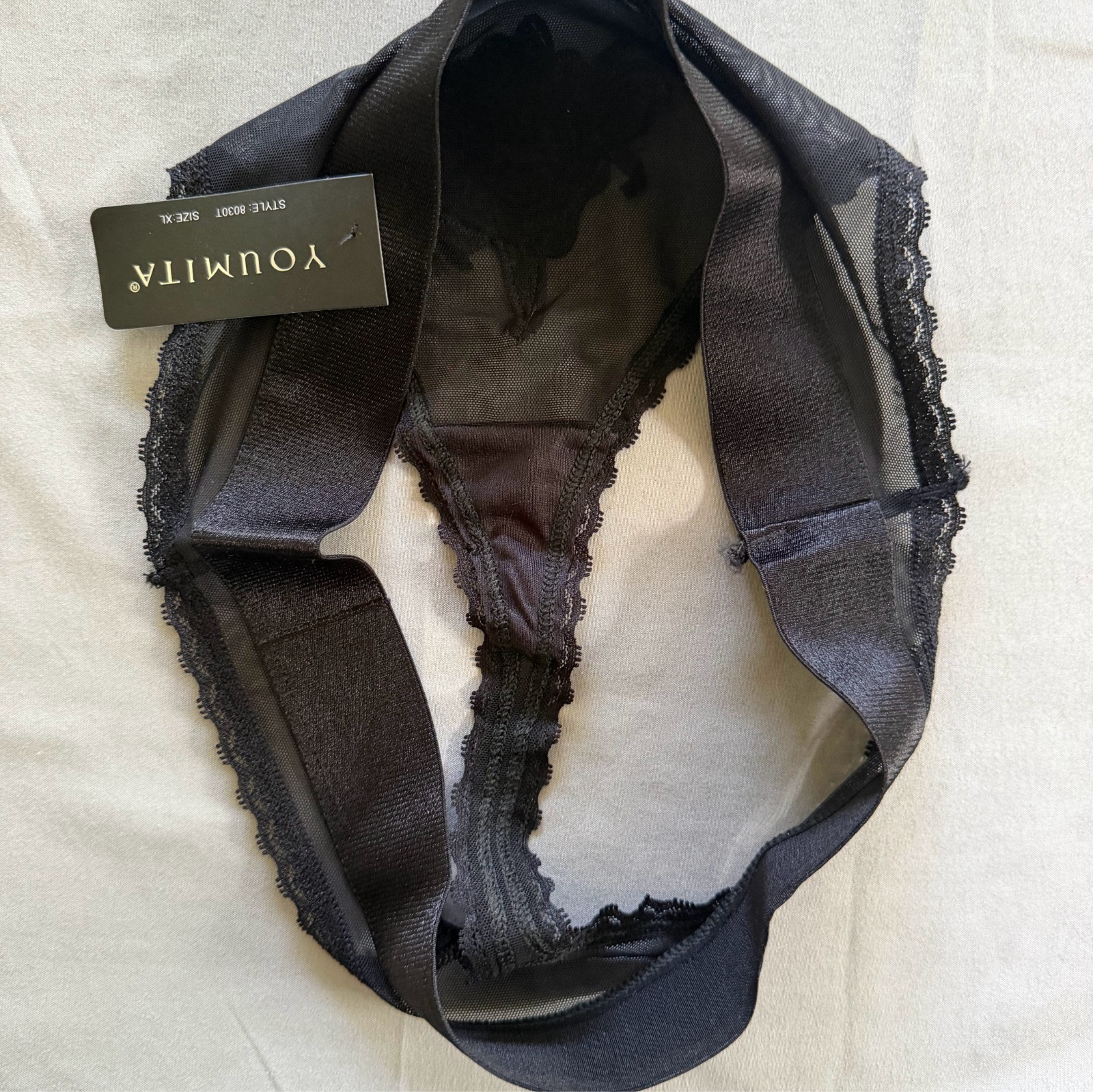 2 Pairs Youmita Woman’s Sheer Embroidered Floral Thong Size X-Large Black New